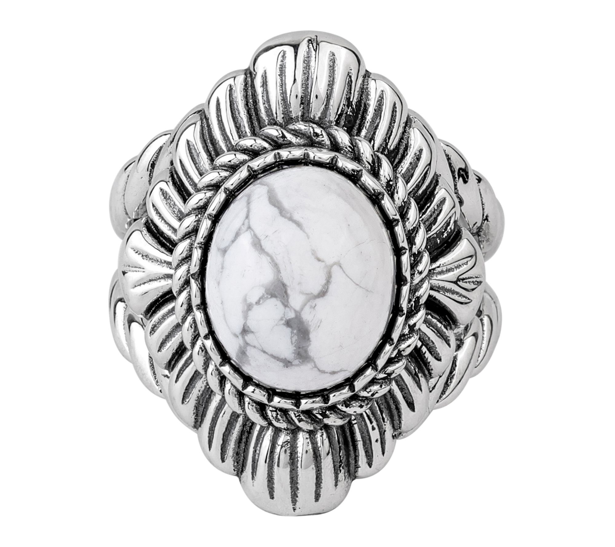 American West Sterling Oval Gemstone Rope & Scallop Ring