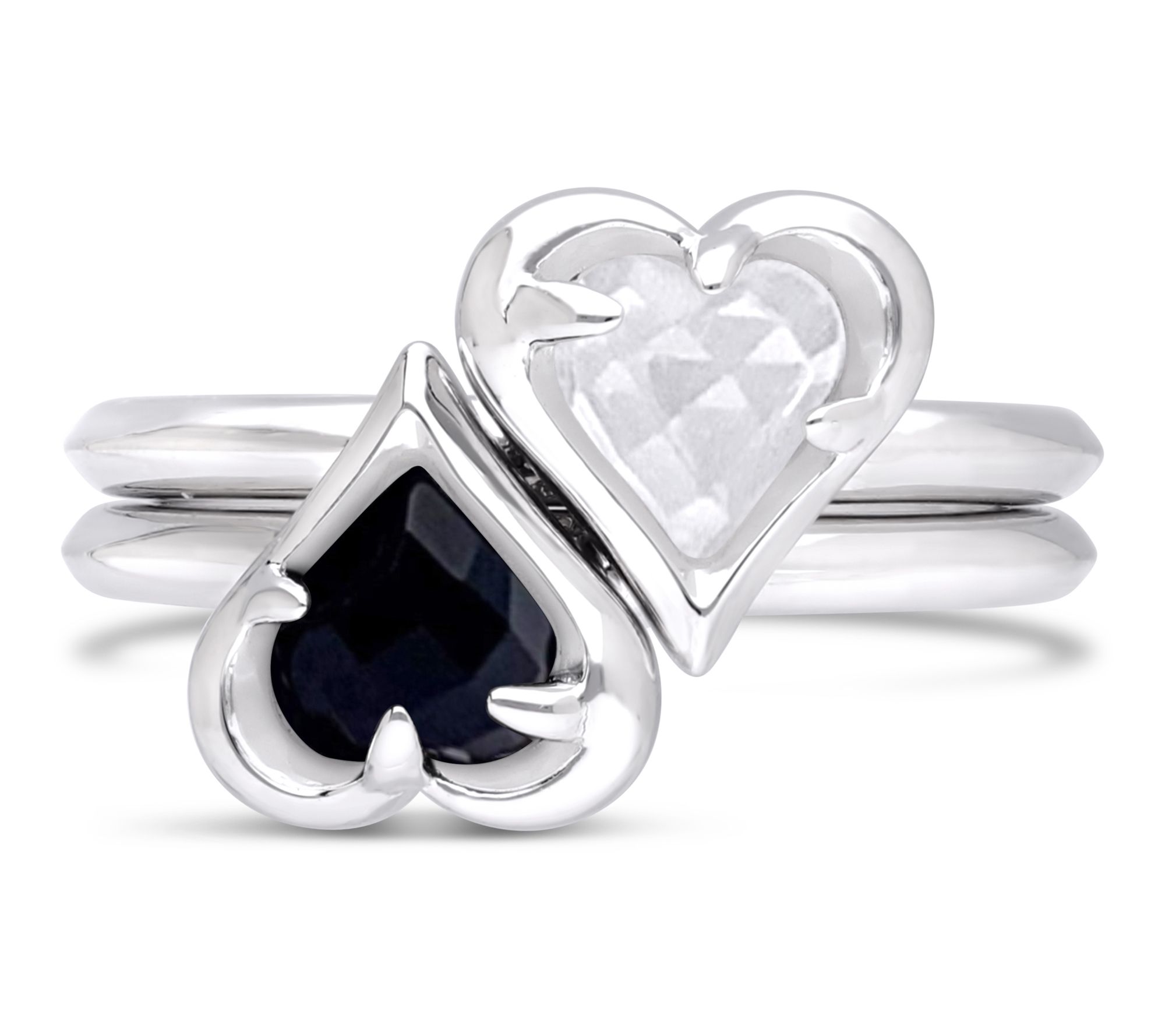 Margo Manhattan Sterling Moonstone & Onyx HeartRing Set