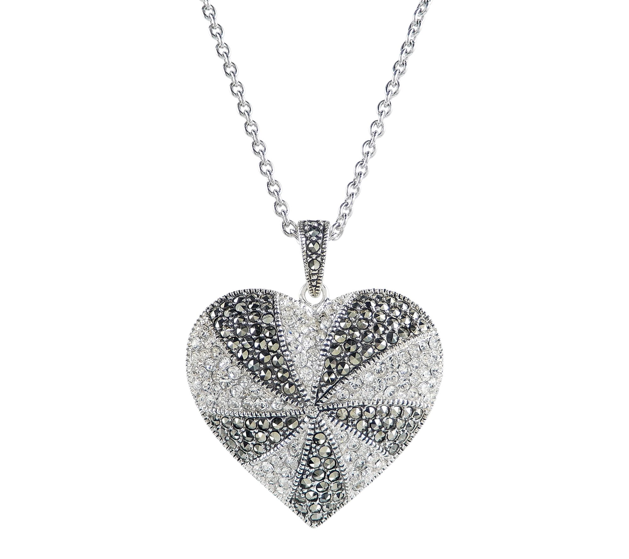 Suspicion Crystal & Marcasite Heart Pendant w/Chain, Sterling