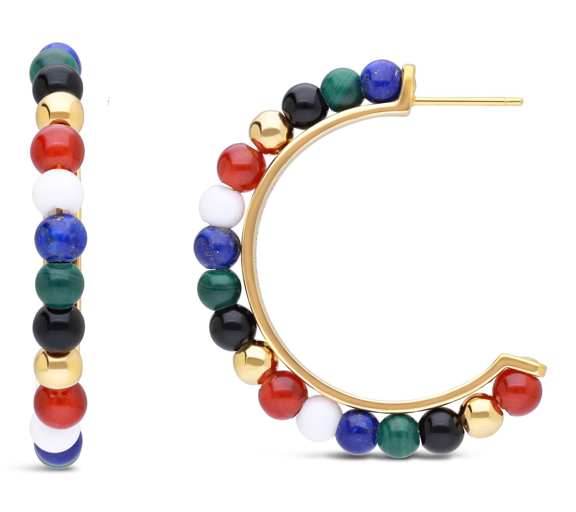 Elyse Ryan 14K Gold Clad Multi-Gemstone Bead Hoop Earrings