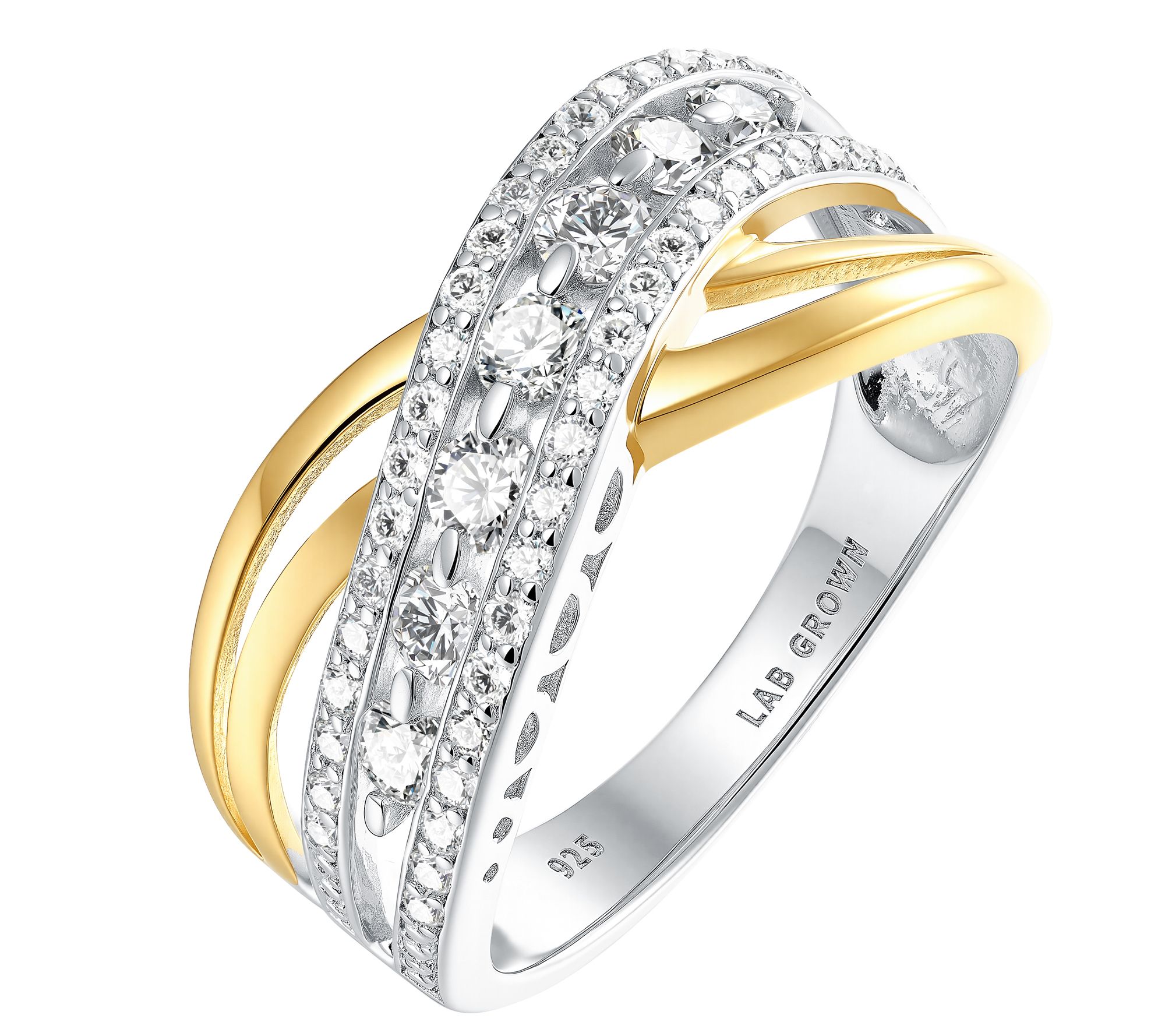Fire Light Lab Grown Diamond Two-Tone CrossoverRing, Sterling
