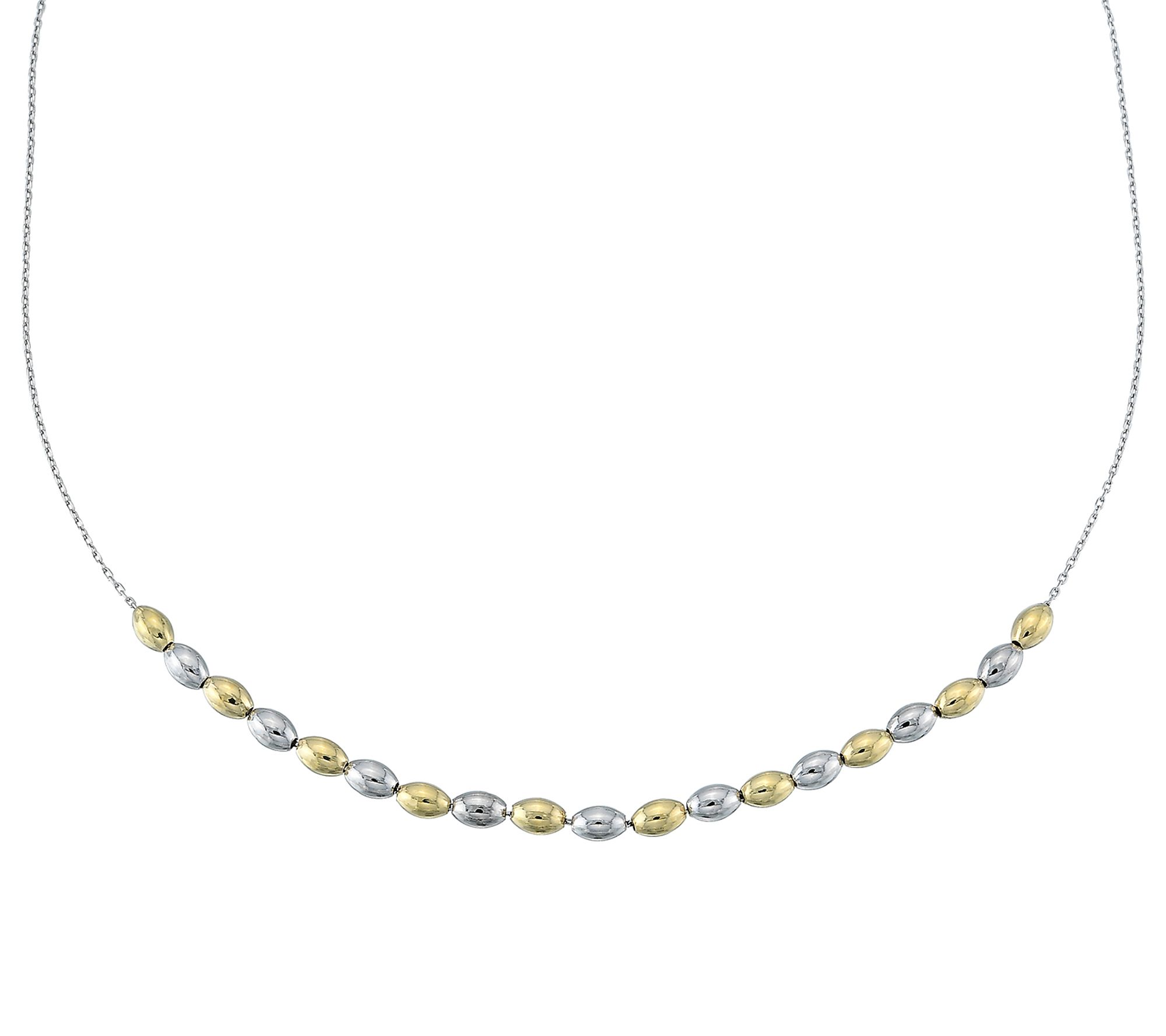 Silver Style Two-Tone Oval Bead Necklace, Sterling