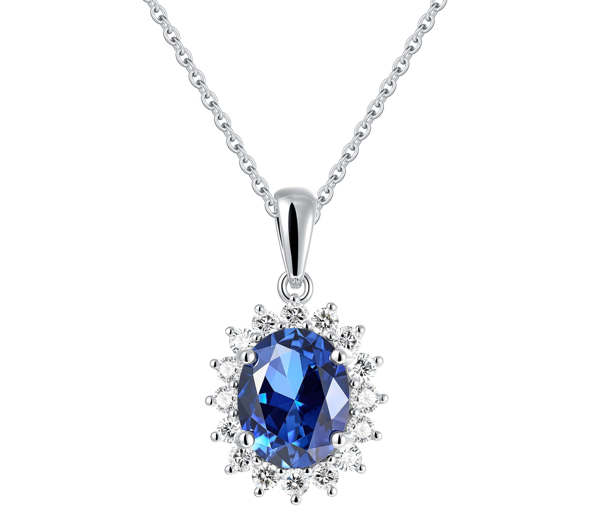 Fire Light Lab Grown Diamond Halo Pendant w/ Chain, Sterling