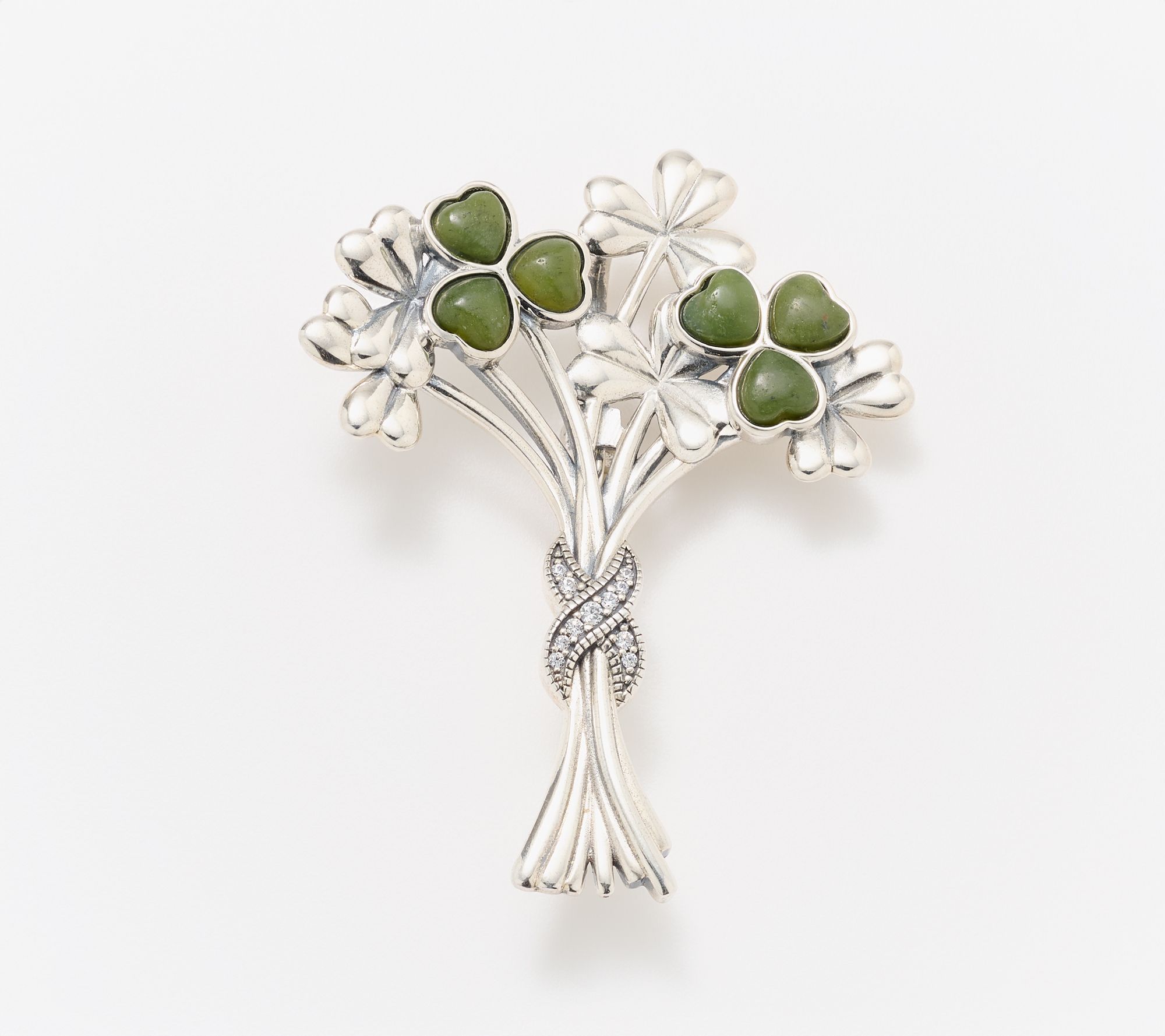 "As Is " Connemara Marble Sterling Silver Shamrock Bouquet Brooch