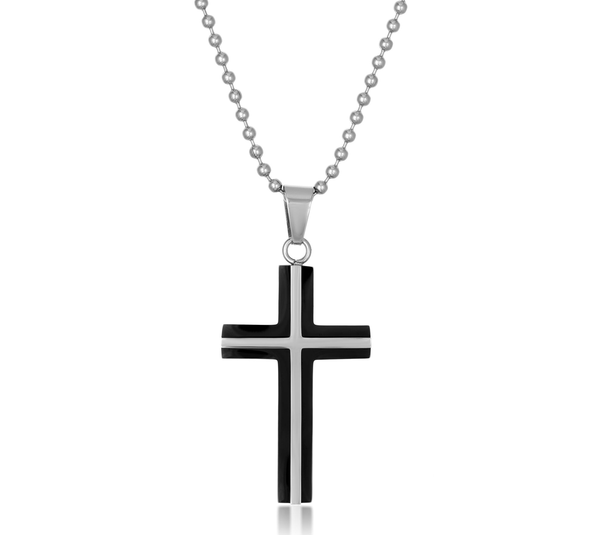 LYNX Men's Black IP Stainless Cross Pendant w/ Chain