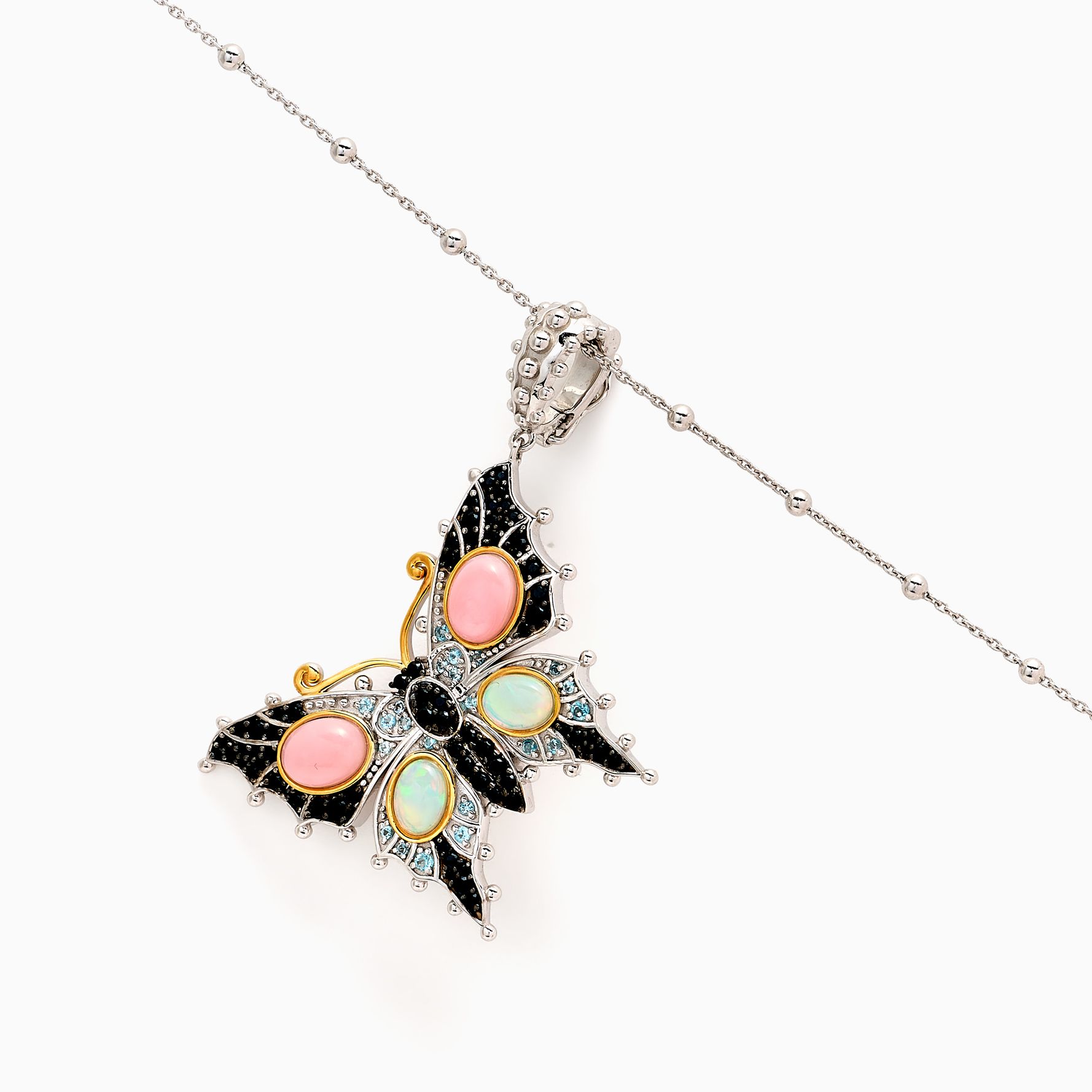 Dallas Prince Sterling Silver Multi Gemstone Butterfly Necklace