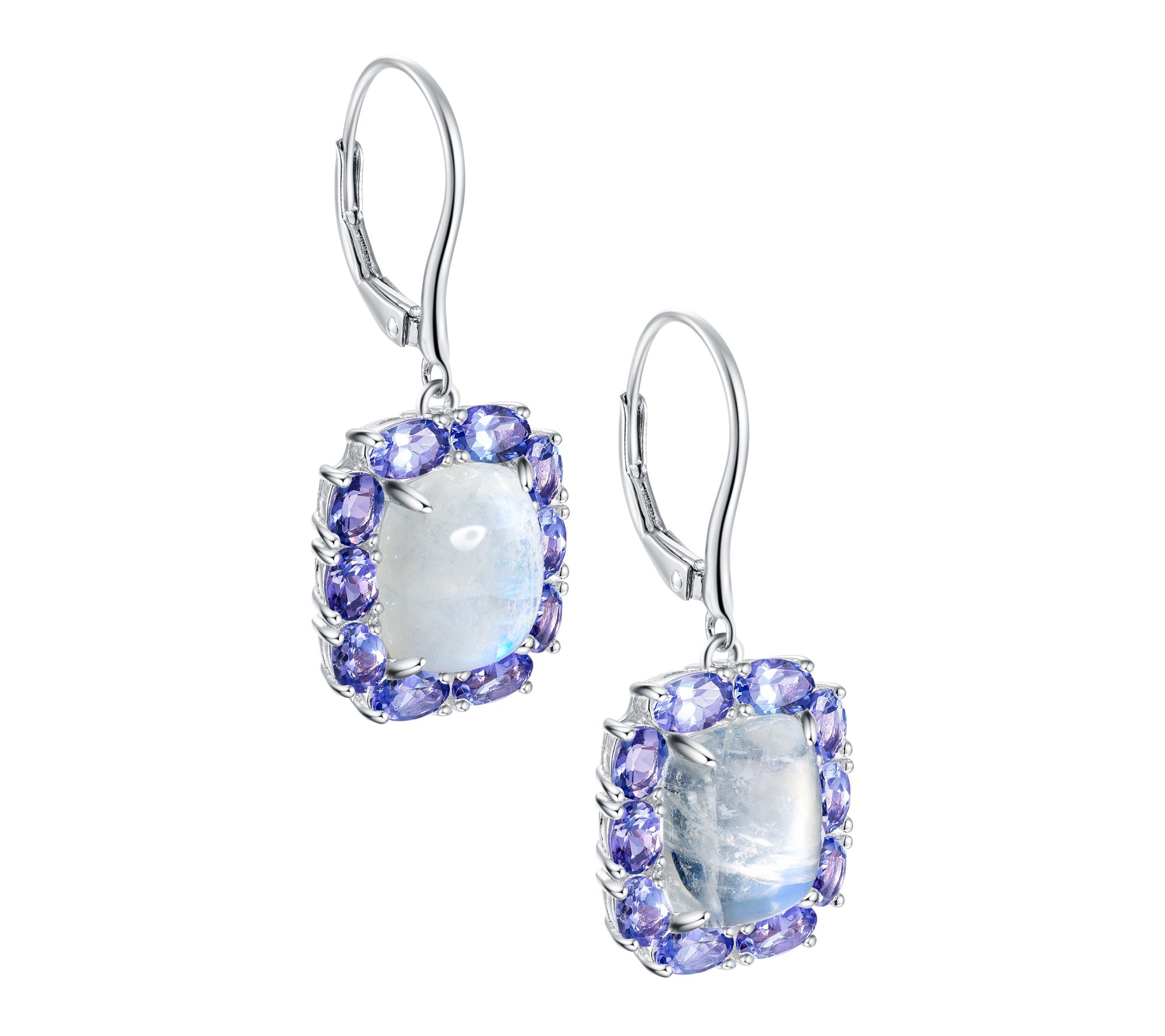 Affinity Gems Moonstone Halo Drop Earrings, Sterling Silver