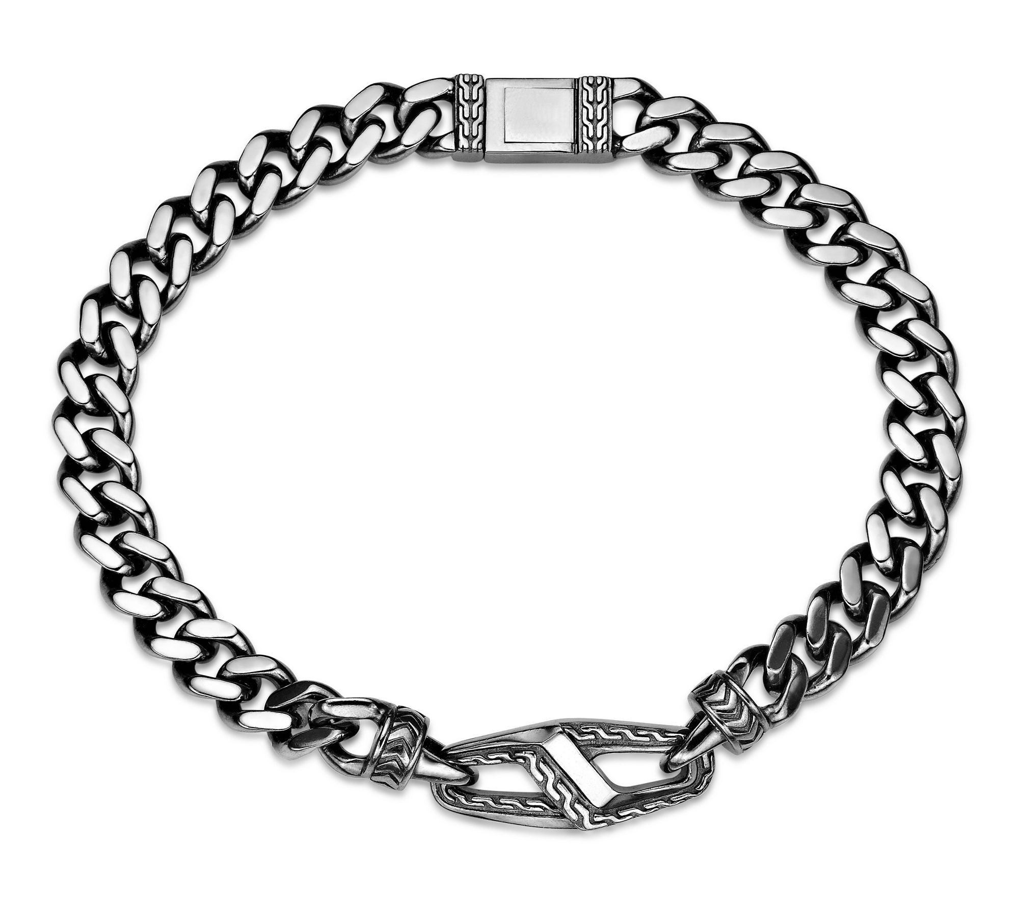 LYNX Men's Sterling Silver Oval Link Antiqued Bracelet