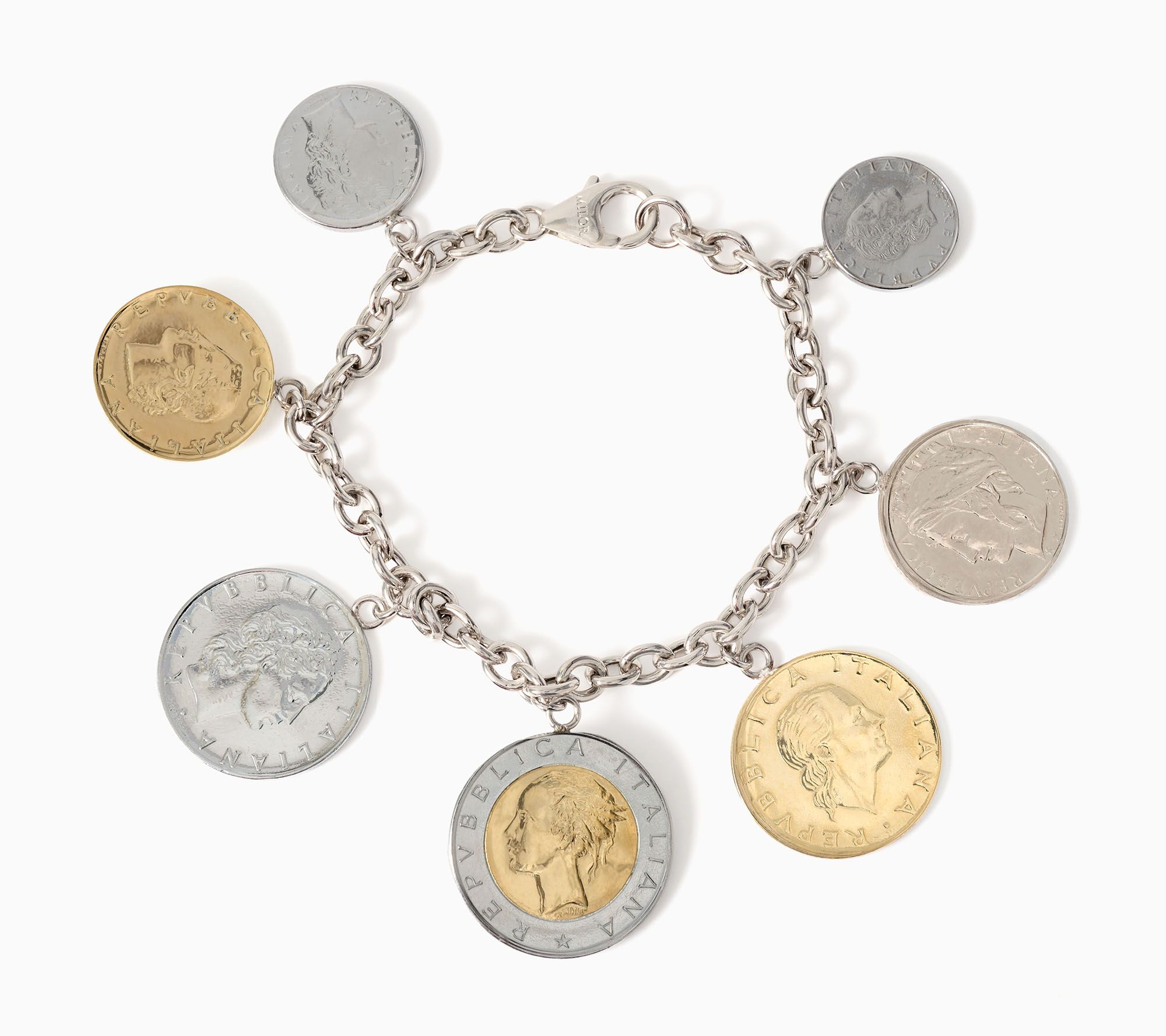 David Markstein Bronze Genuine Lira Coin Charm Bracelet