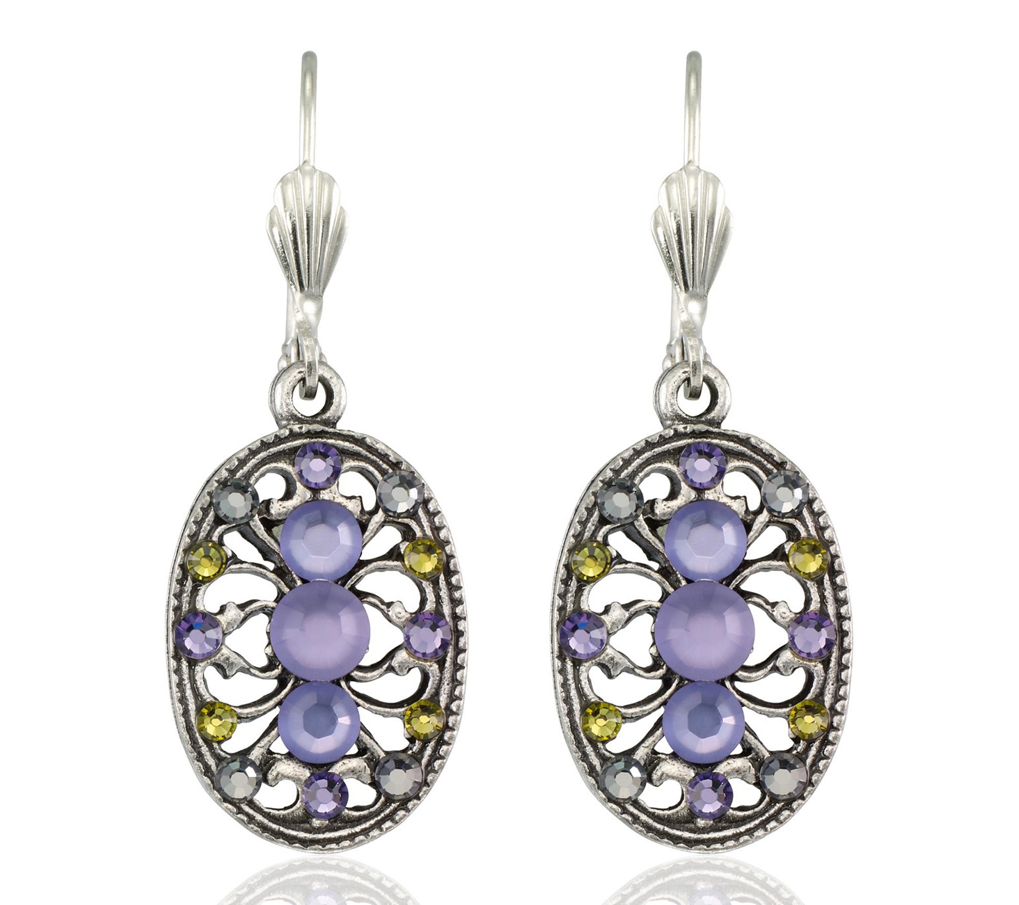 Anne Koplik Oval Filigree Lavender Crystal Earrings