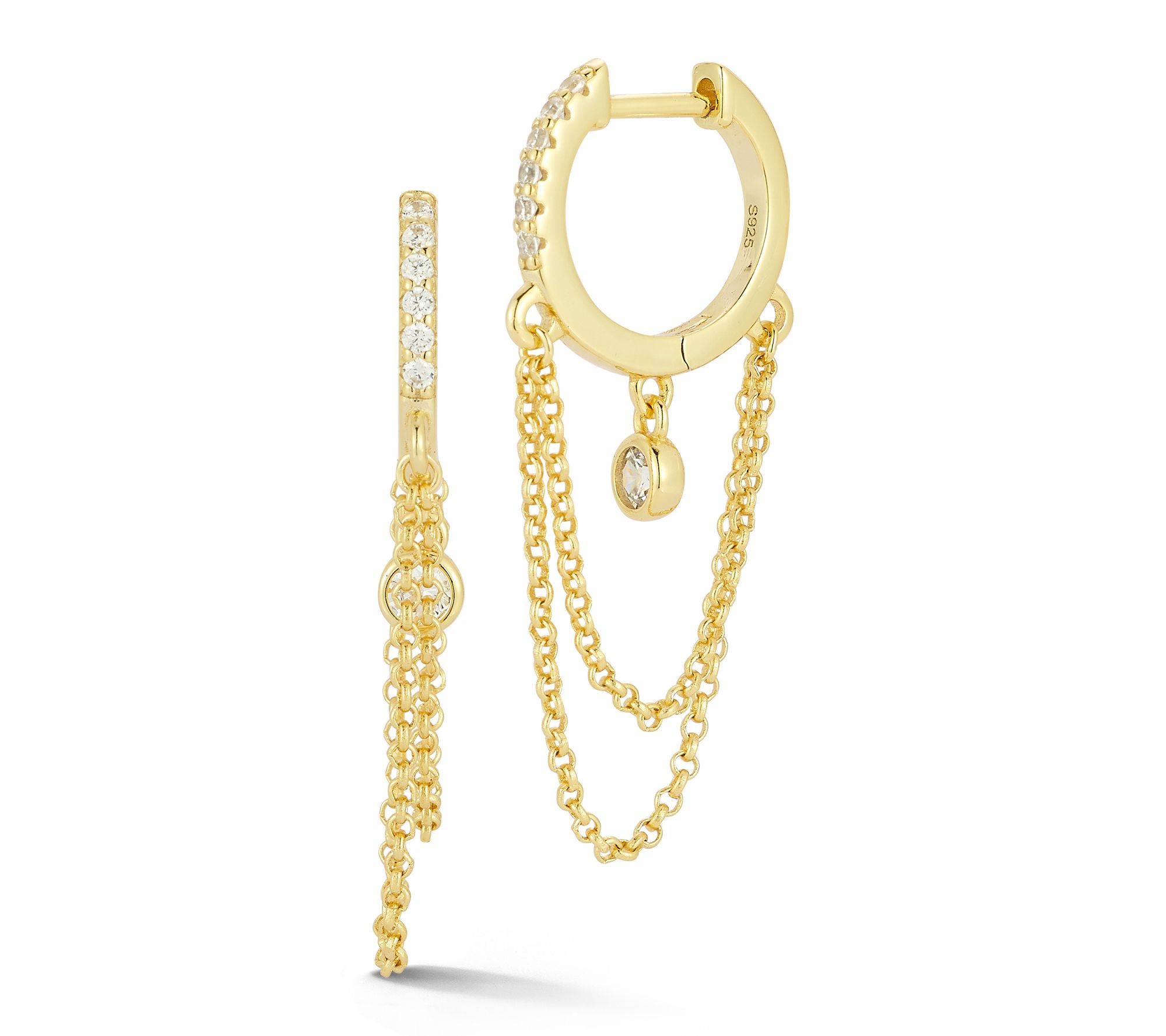 Sterlina Silver Double Hanging Chain Hoop Earrings, Sterling