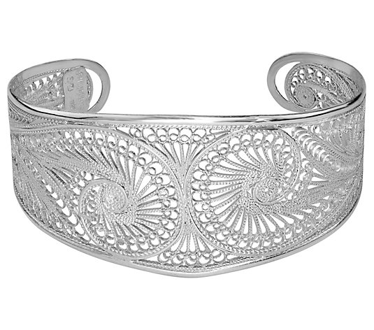 Artisan Crafted Sterling Filigree Twisted Scroll Cuff