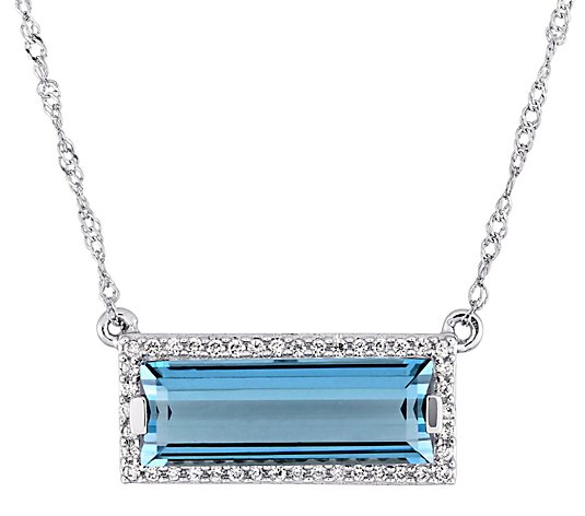 14K 3.00 cttw Blue Topaz & 0.10 cttw Diamond Halo Necklace