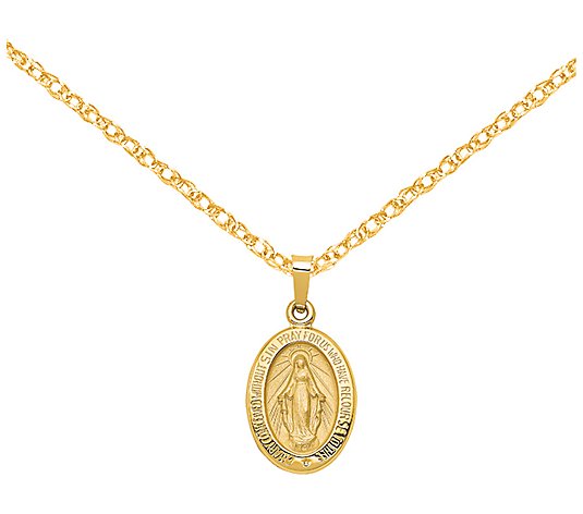 14K Gold Miraculous Medal Pendant with Chain