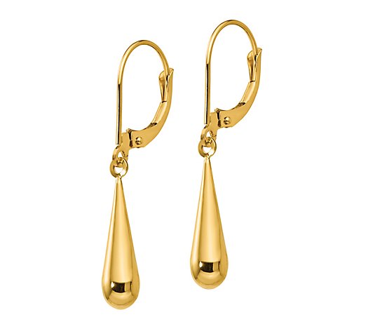 14K Gold Teardrop Dangle Lever Back Earrings