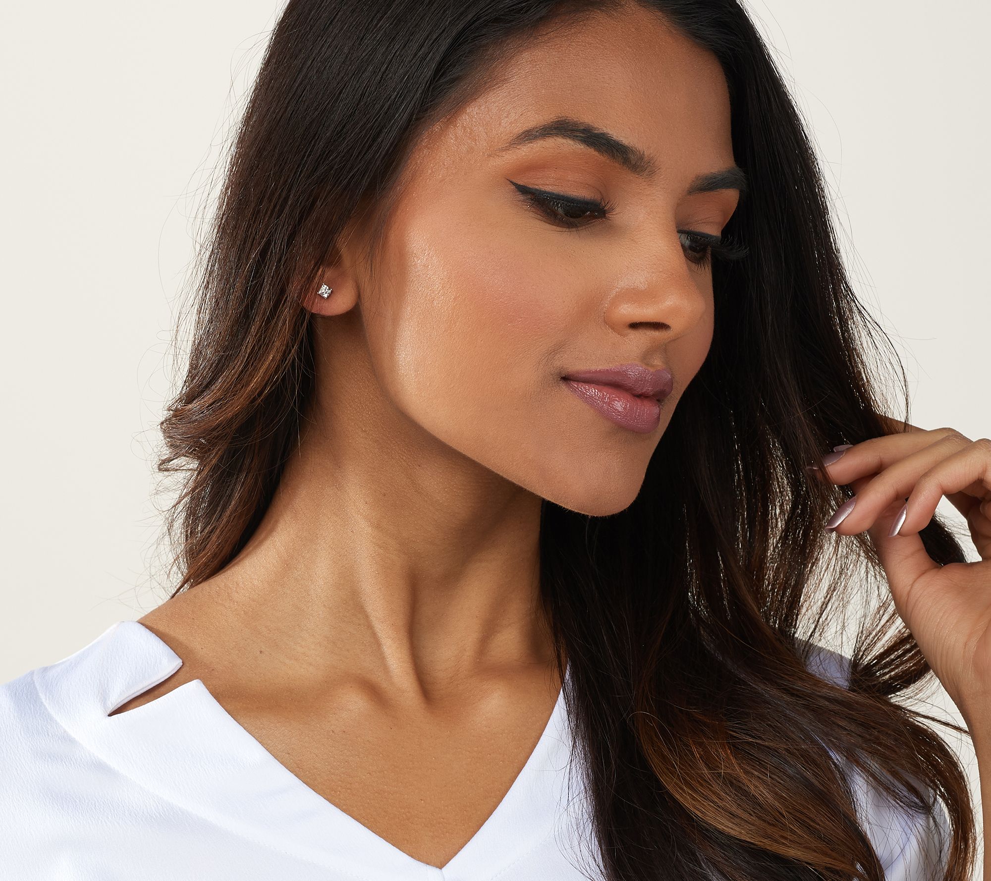 (QVC) Q2 – Diamonique Set of 5 100 Facet Cushion- Cut Studs Sterling ...