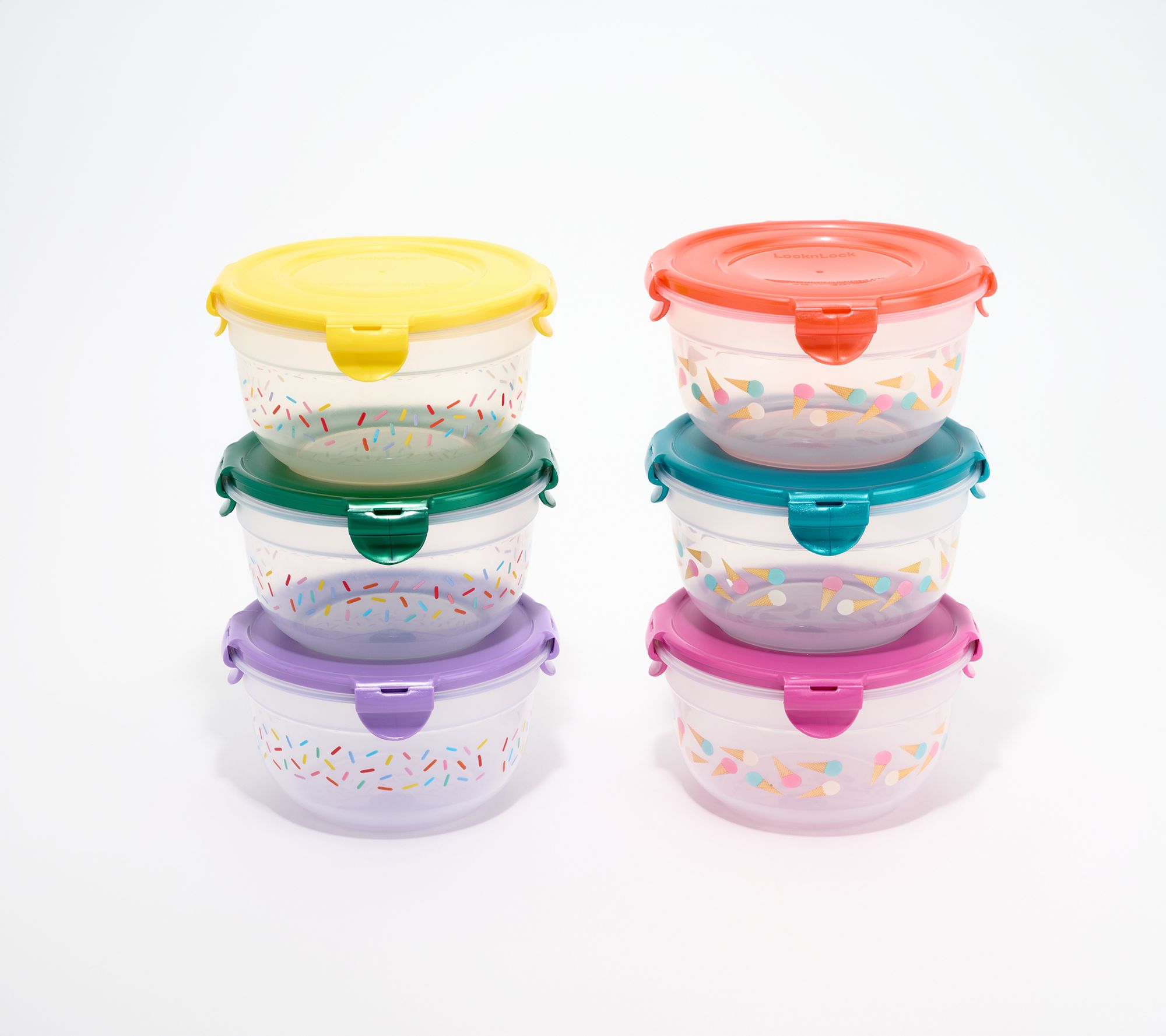 LocknLock Set of 6 Multi-Color Ice Cream Printed Bowls