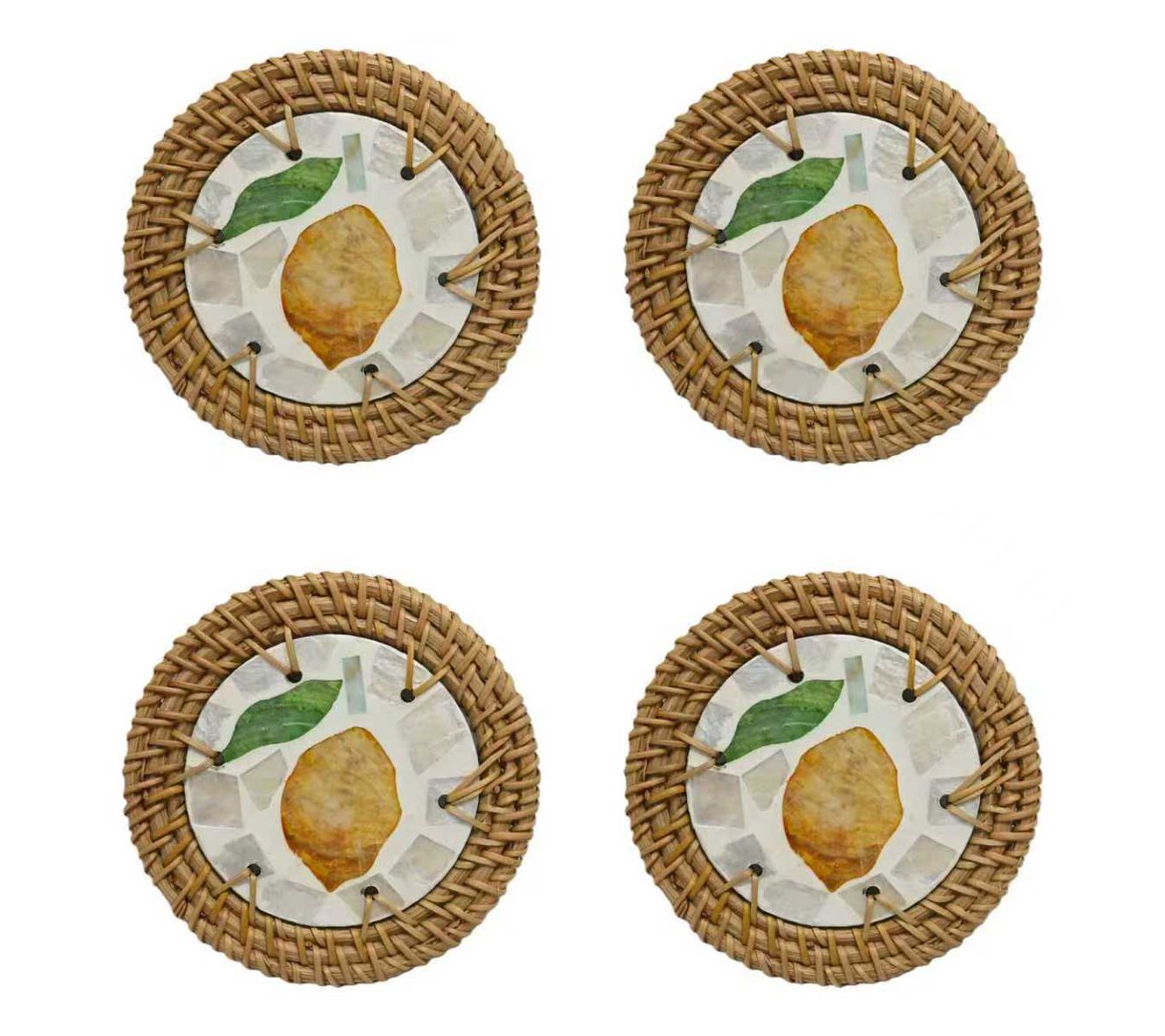 Temp-tations Set of 4 Capiz Rattan Coasters