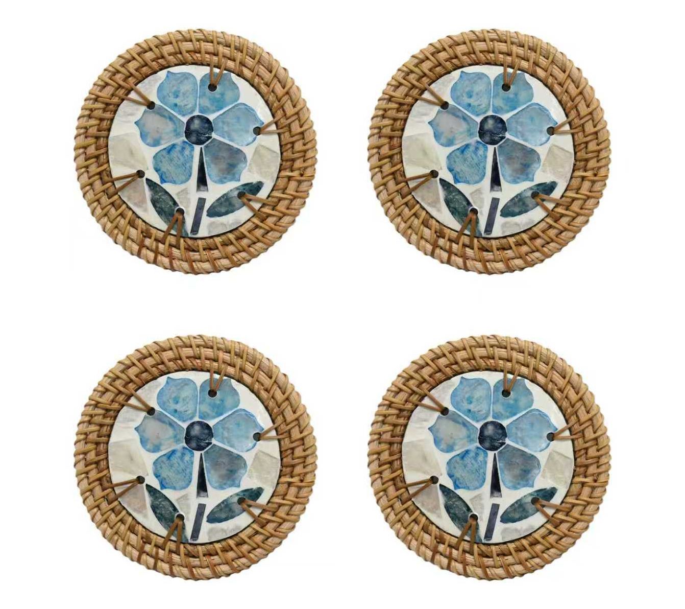 Temp-tations Set of 4 Capiz Rattan Coasters