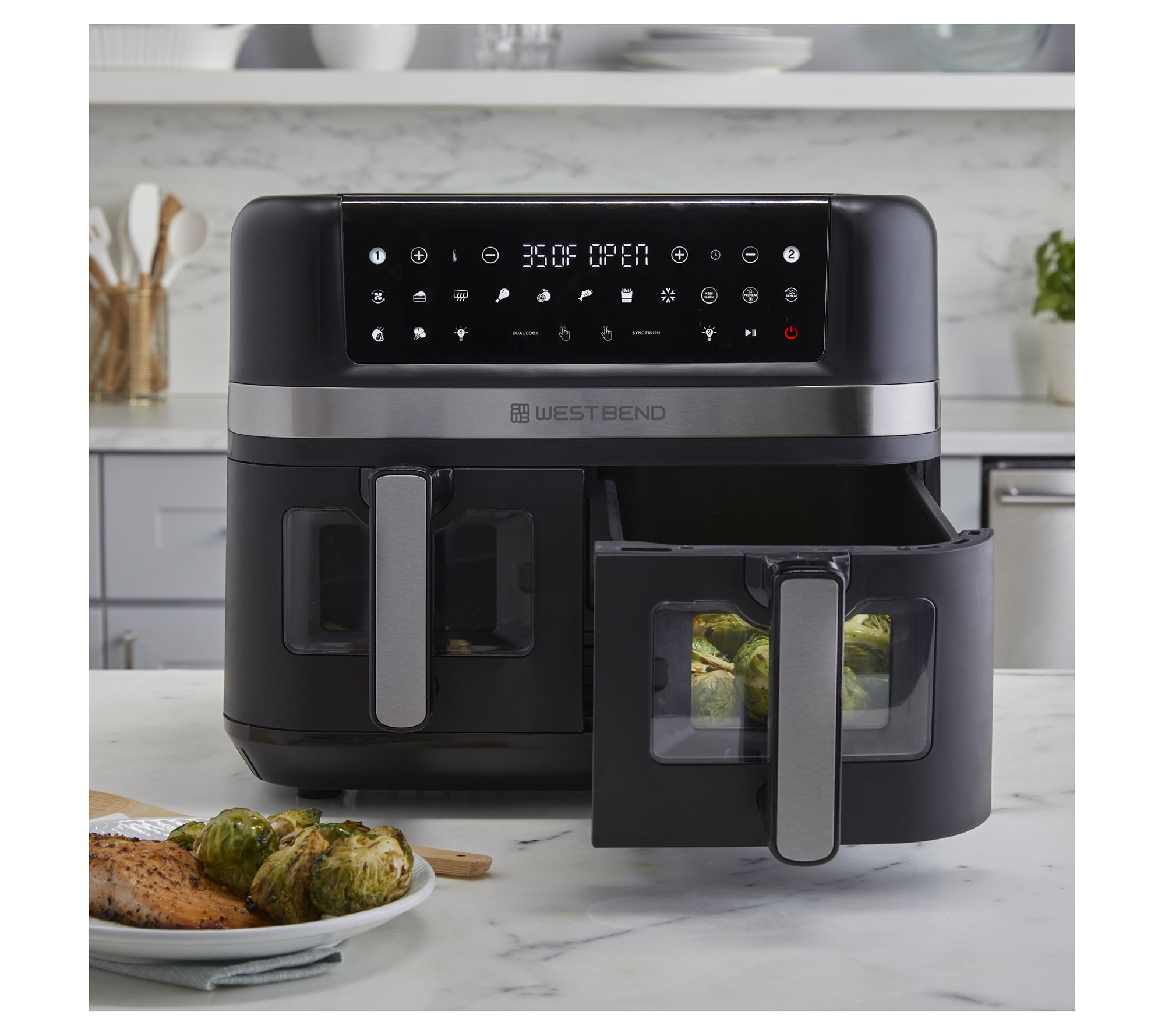 West Bend 10QT Touchscreen Dual Basket Air Fryer w/ 15 Presets - QVC.com