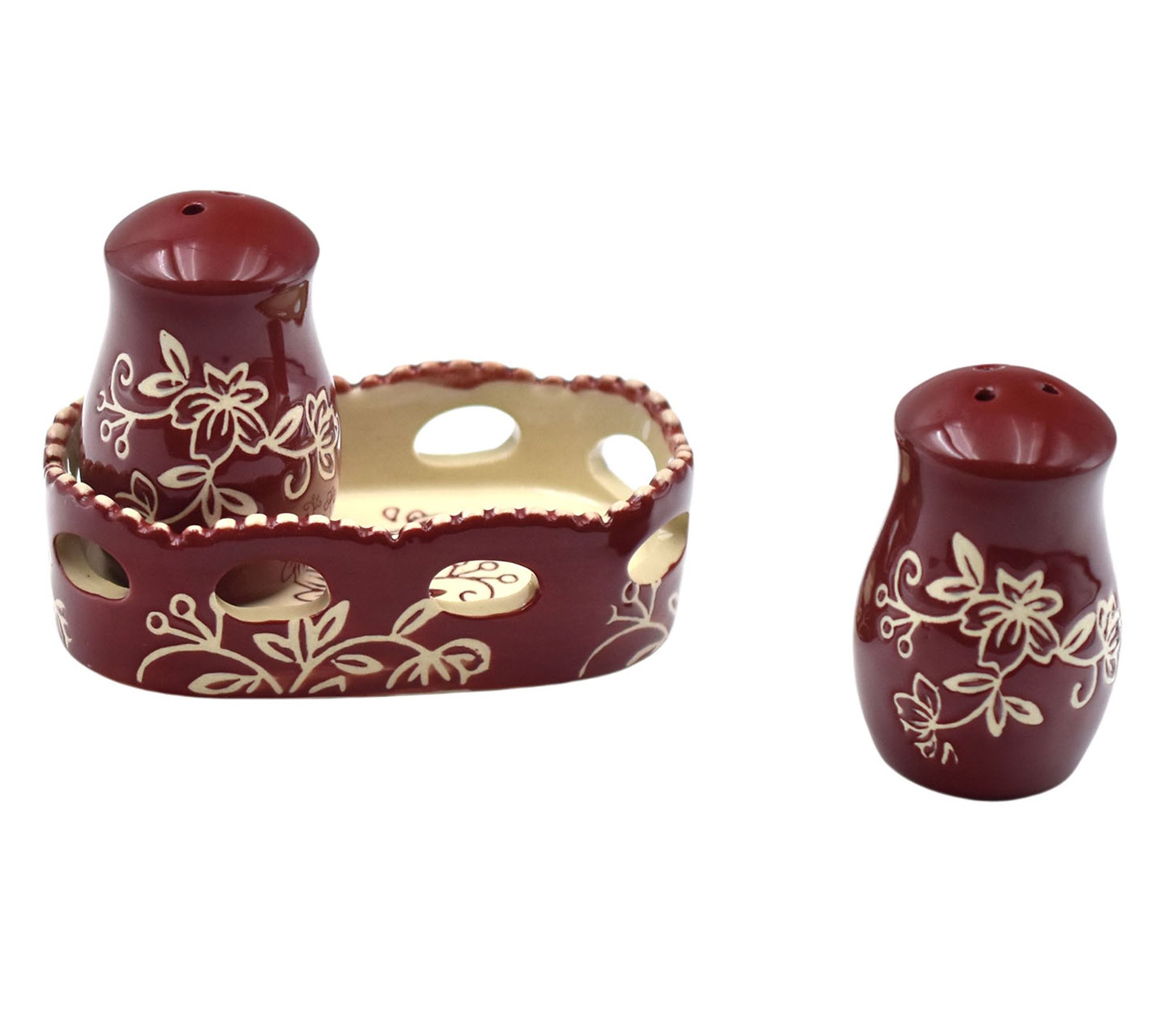 Temp-tations Floral Lace Scalloped Salt & Pepper Set with Plate