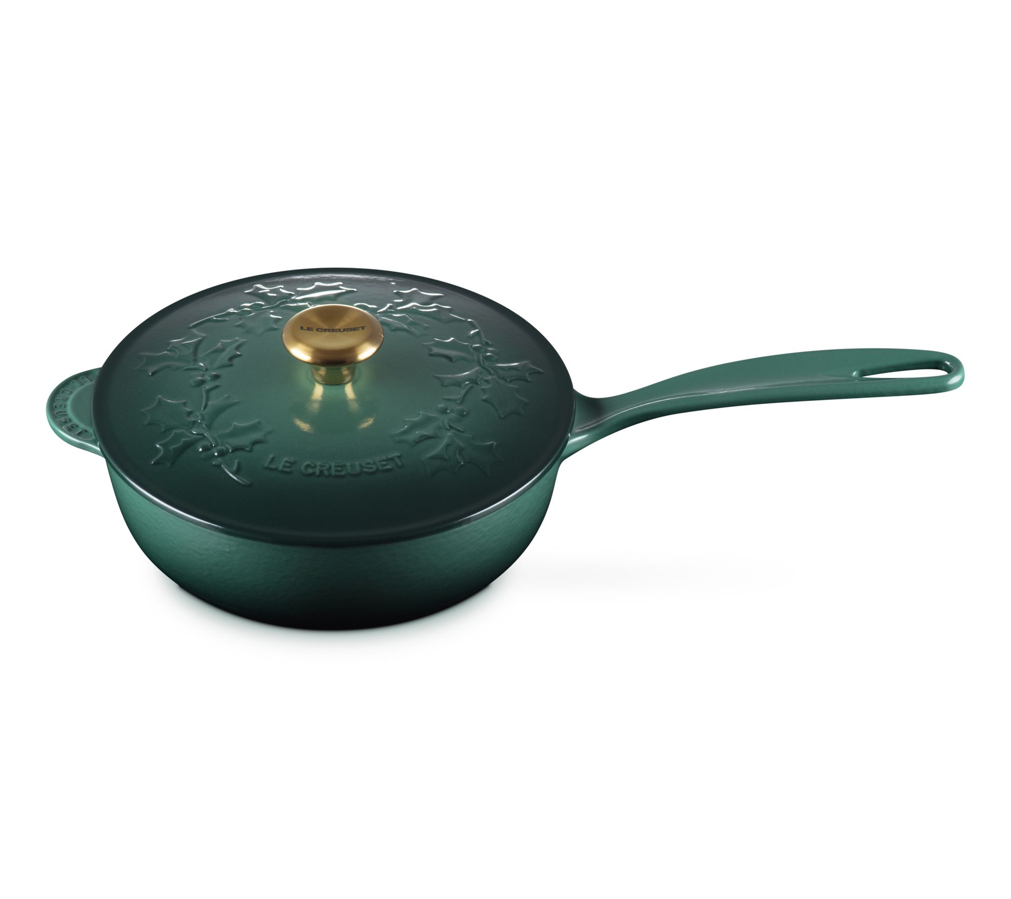 Le Creuset 2.25 qt. Traditional Holly Saucier with Gold Knob