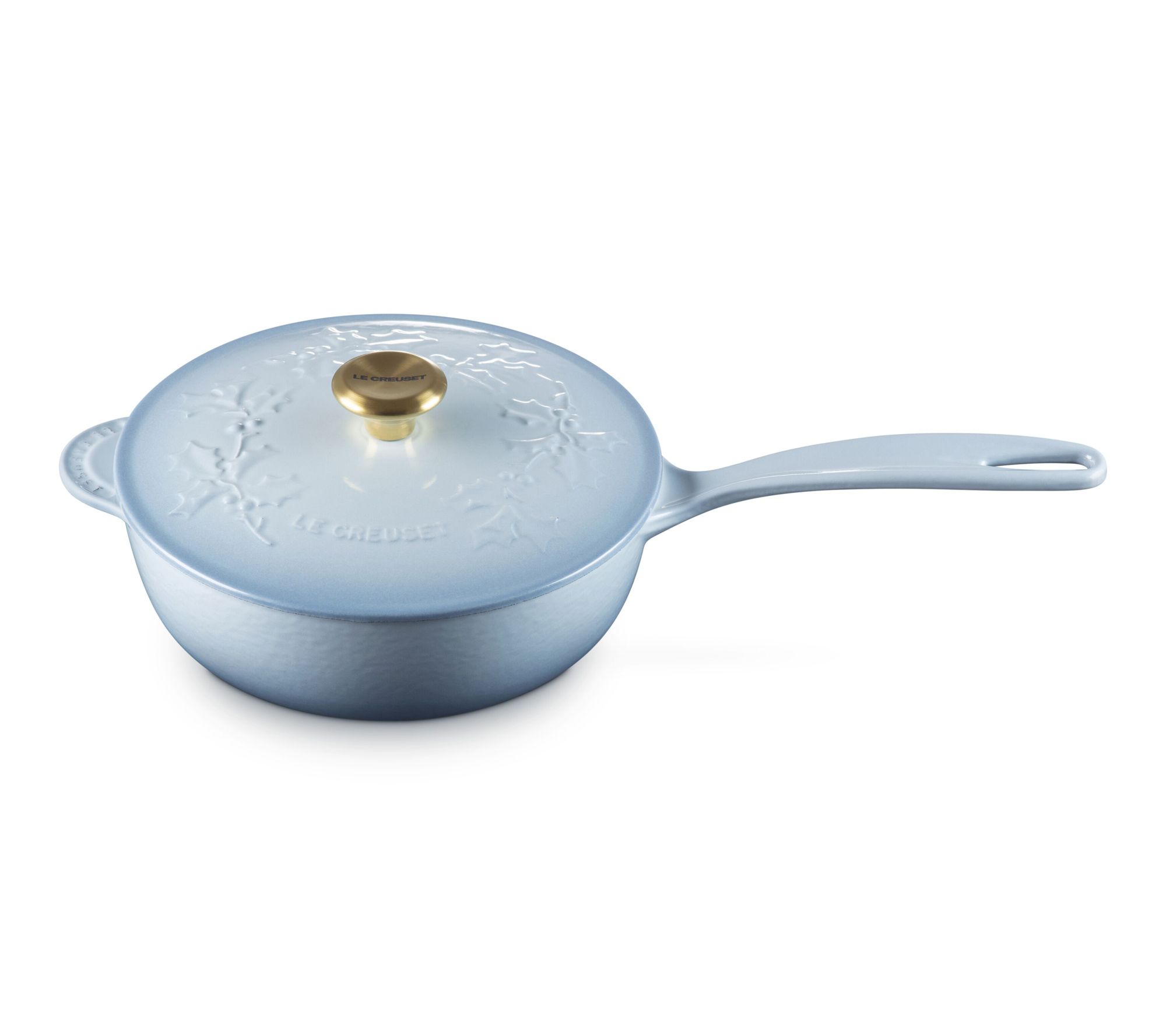 Le Creuset 2.25 qt. Traditional Holly Saucier with Gold Knob