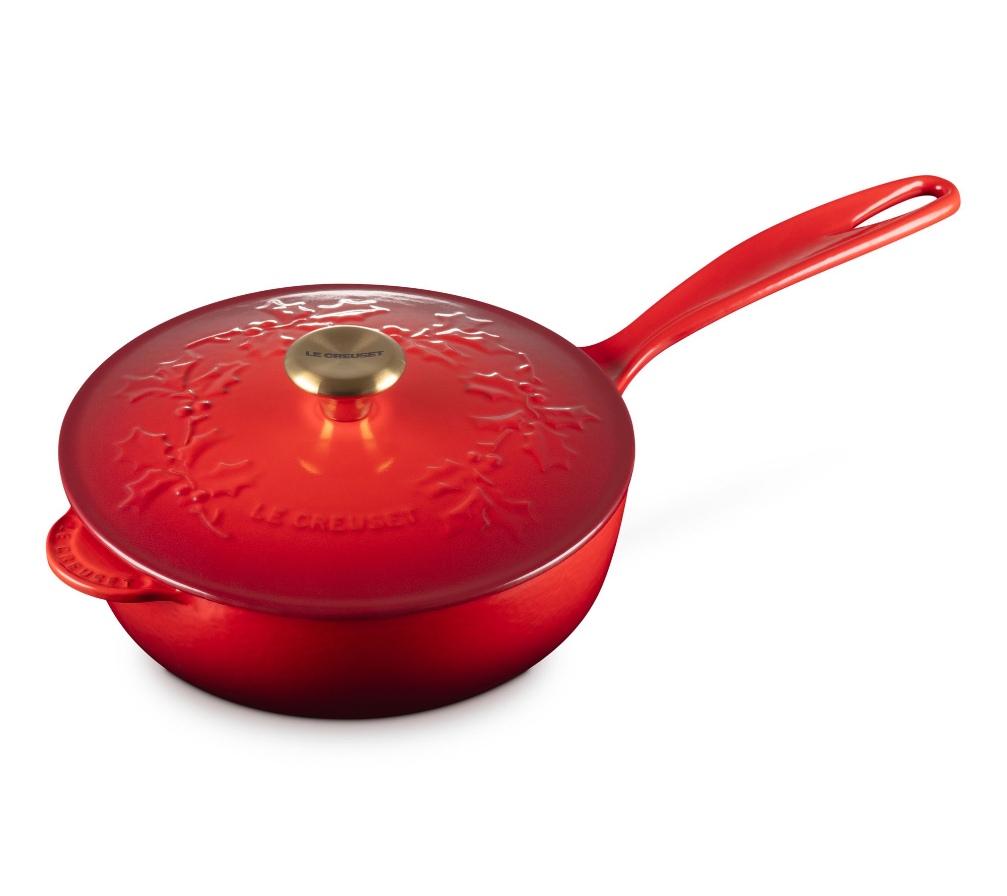 Le Creuset 2.25 qt. Traditional Holly Saucier with Gold Knob