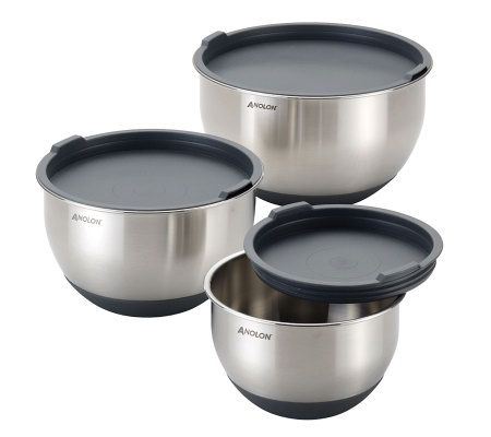 Anolon Tools Stainless Steel Set of 3 Mixing Bowls with Lids - QVC.com