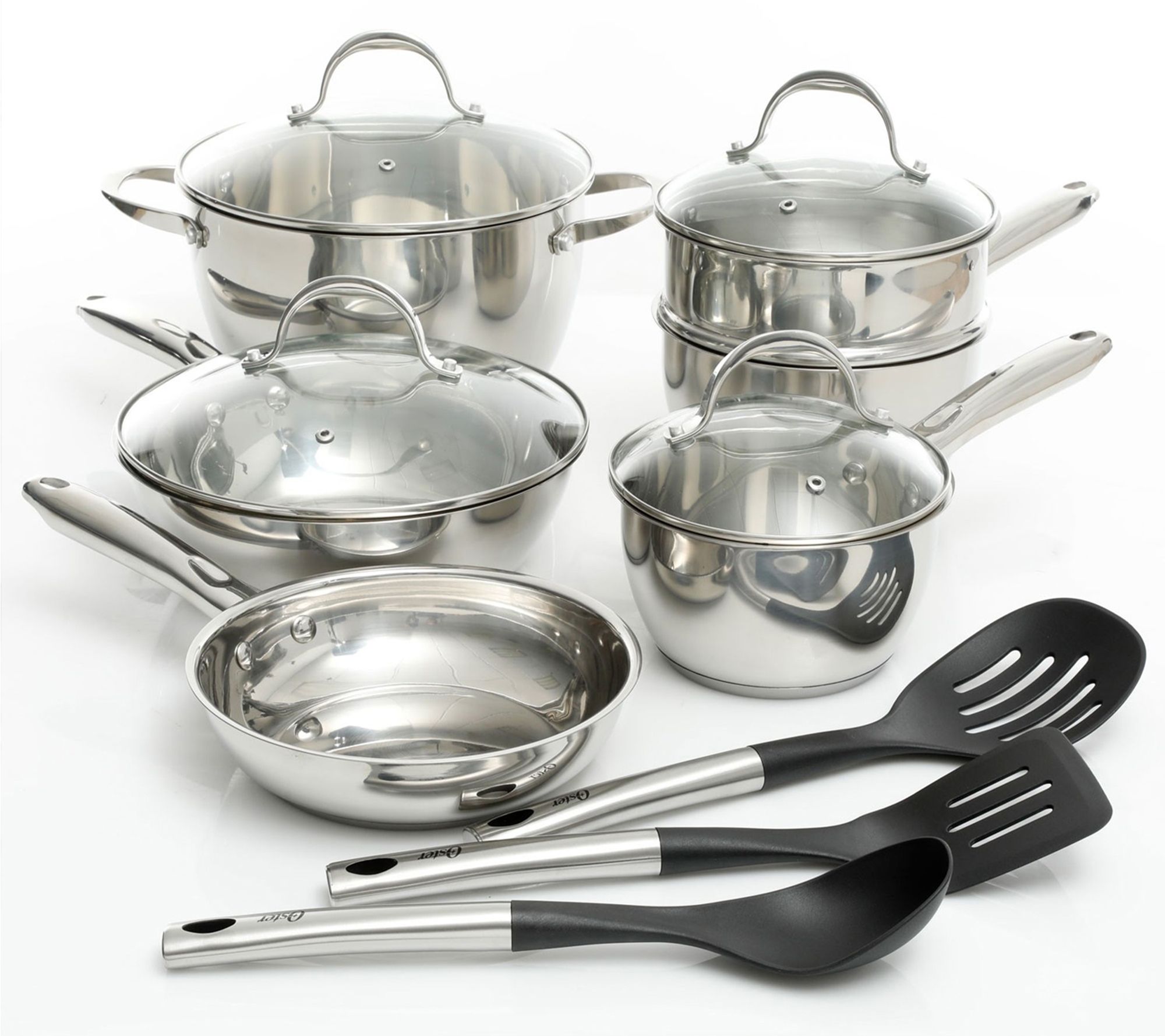 Gibson Home Ancona 12 Piece Stainless Steel Belly Shaped Cookware Set with Kitchen Tools