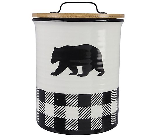 Young's Inc. Black & White Buffalo Plaid Bear Treat Jar