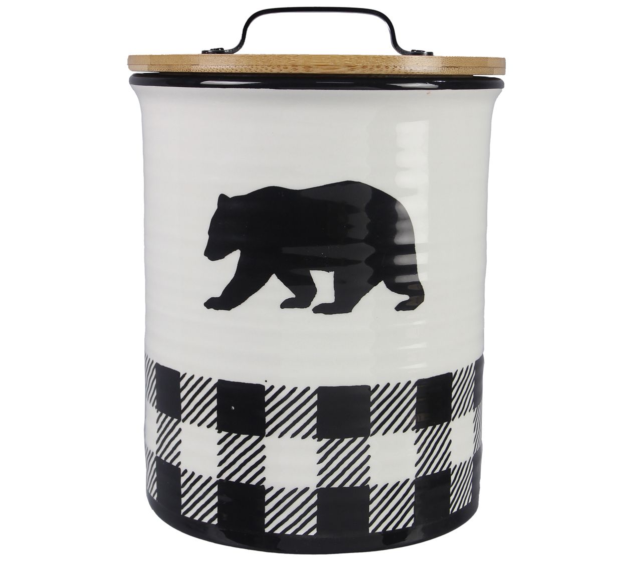 Young's Inc. Black & White Buffalo Plaid Bear T reat Jar
