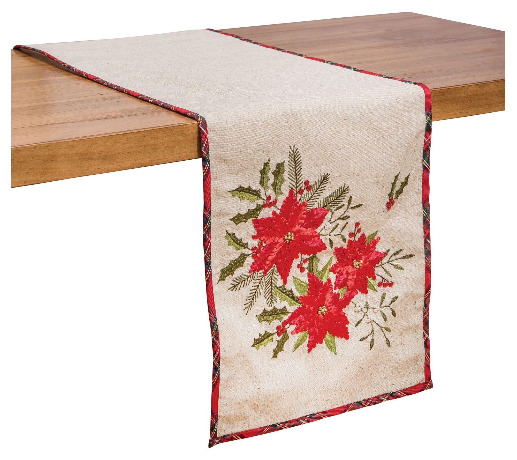 C&F Home 14" x 72" Merry Xmas Poinsettia Table Runner