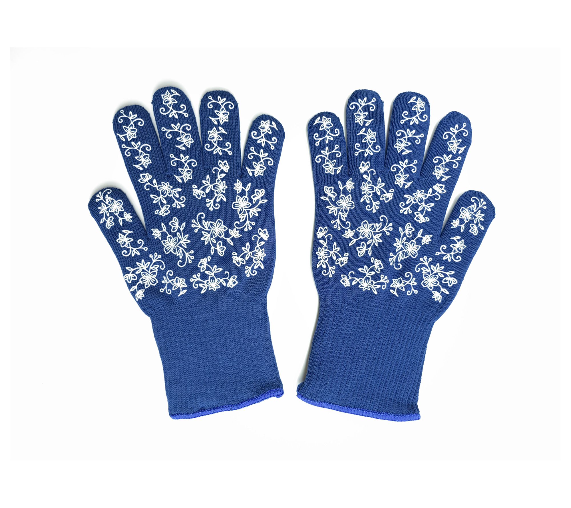 Blue- Silicone Oven Mitt, Heat Resistant Pot Holders, Flexible Oven Gloves, 1 Pair Heart Pattern