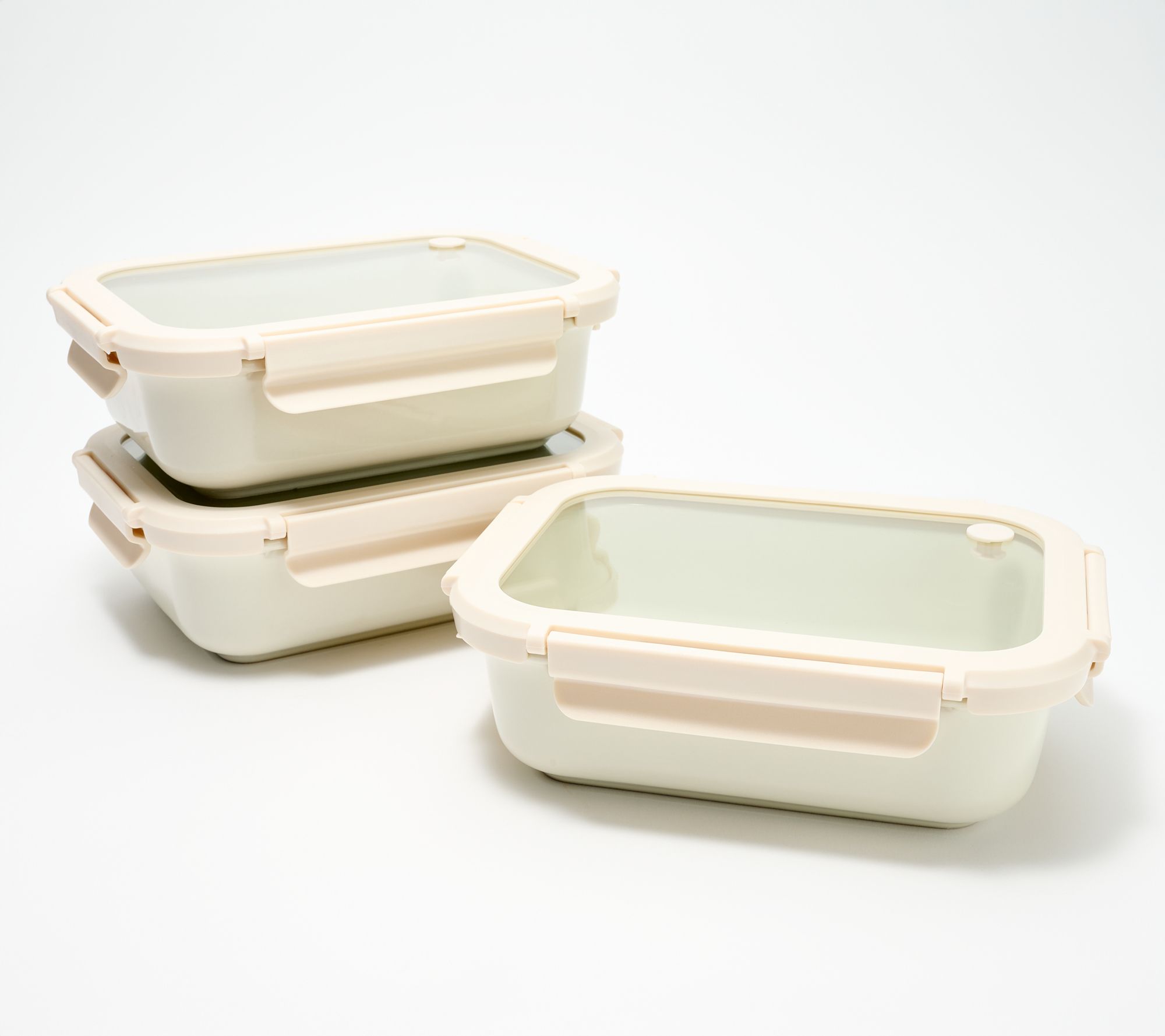 GeniCook S/3 Ceramic Food Storage Containers w/ Glass Lids