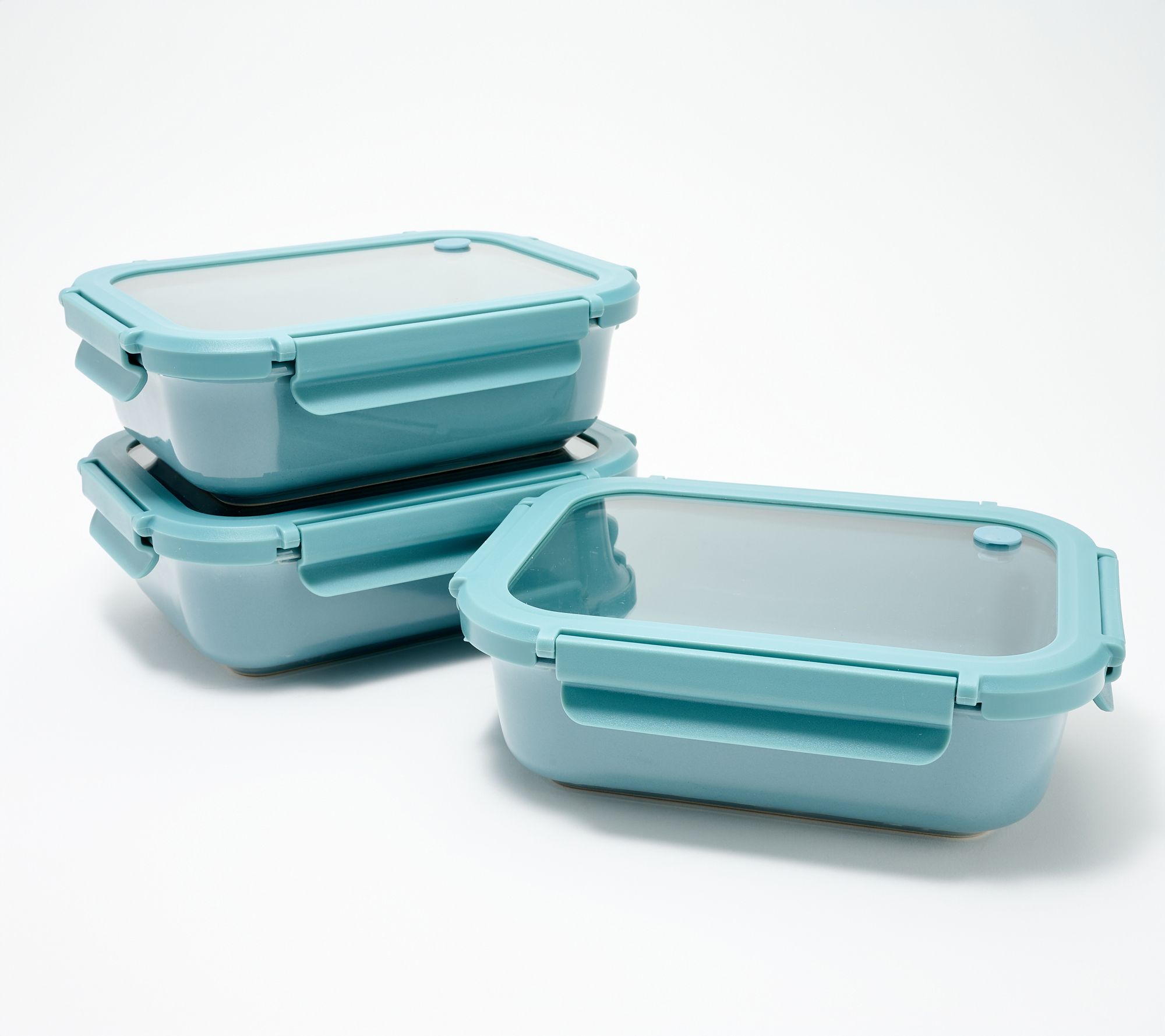 GeniCook S/3 Ceramic Food Storage Containers w/ Glass Lids