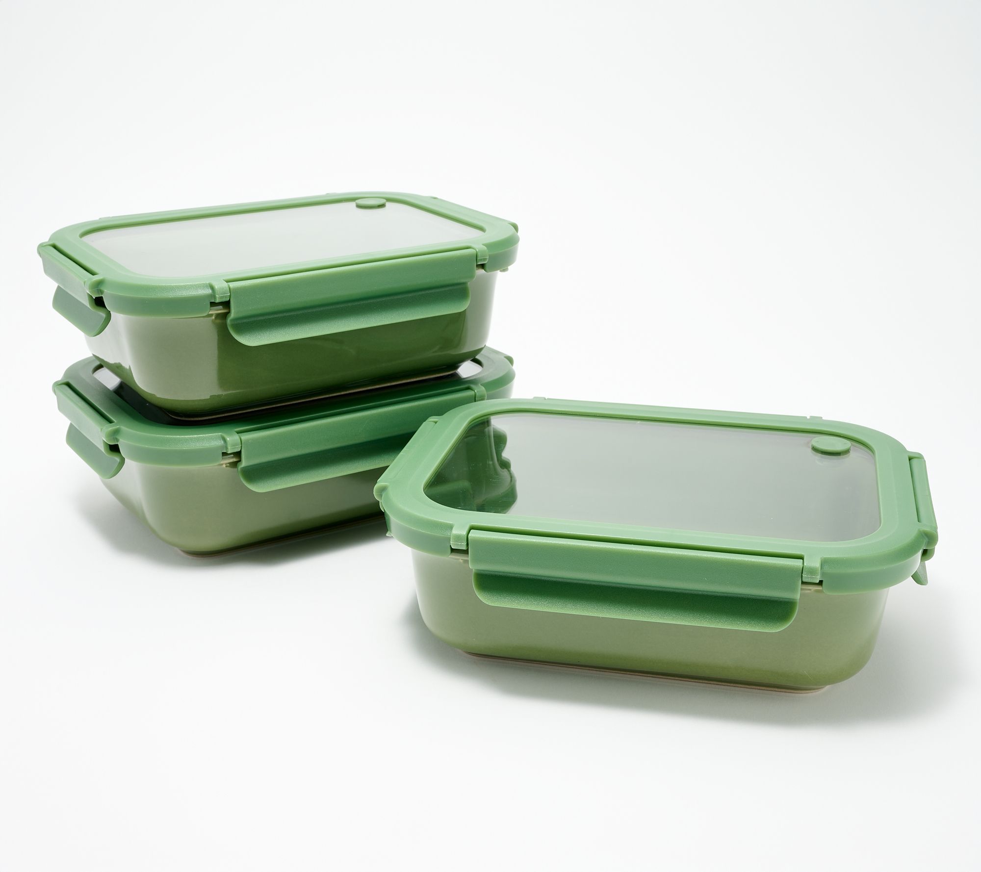 GeniCook S/3 Ceramic Food Storage Containers w/ Glass Lids