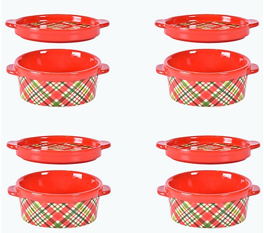 Temp-tations Plaid Set of 4 Round Mini Bakers with Lid-Its