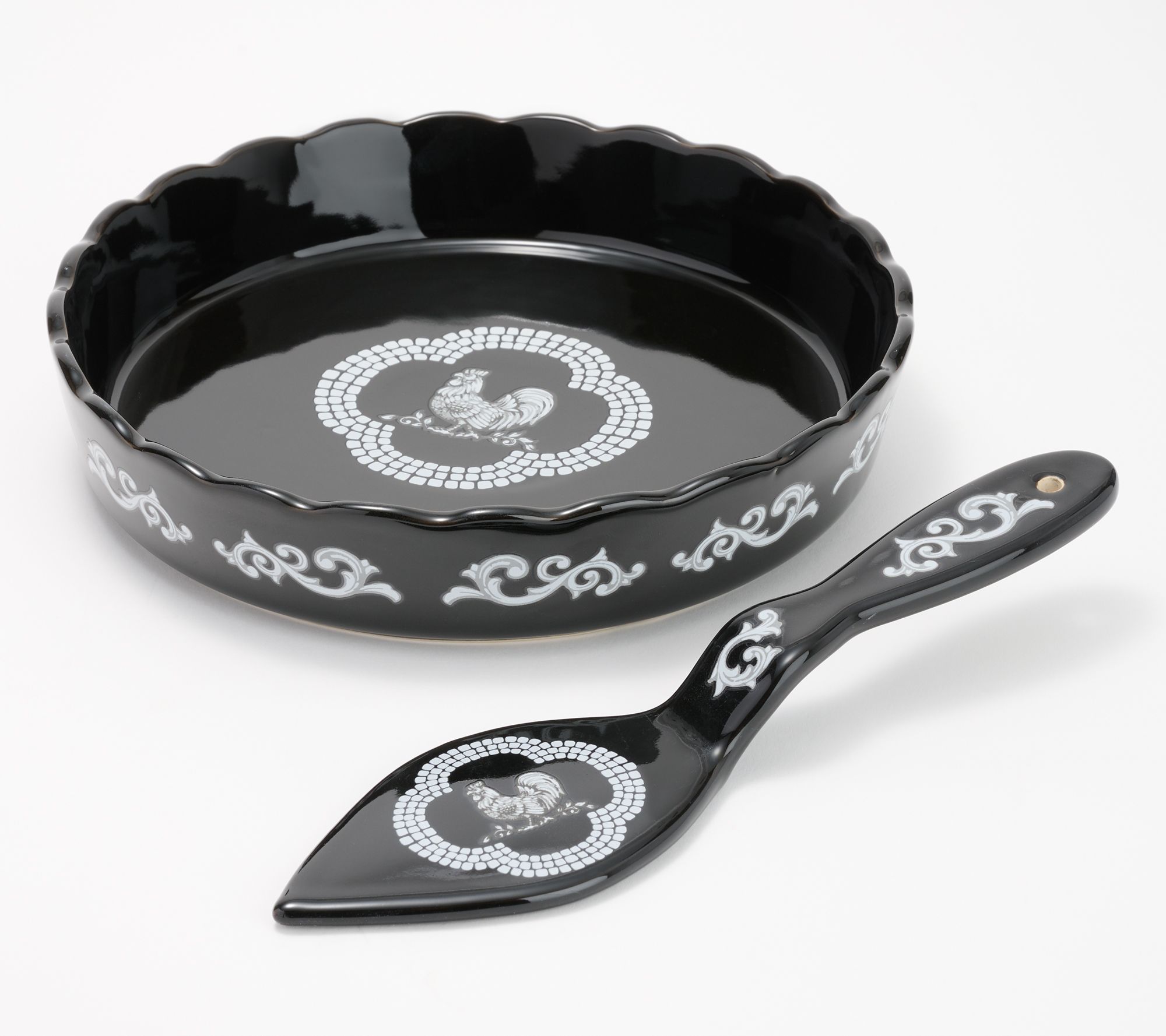 Temp-tations Doodle Doo 9" Pie Plate w/ Ceramic Server - K77504
