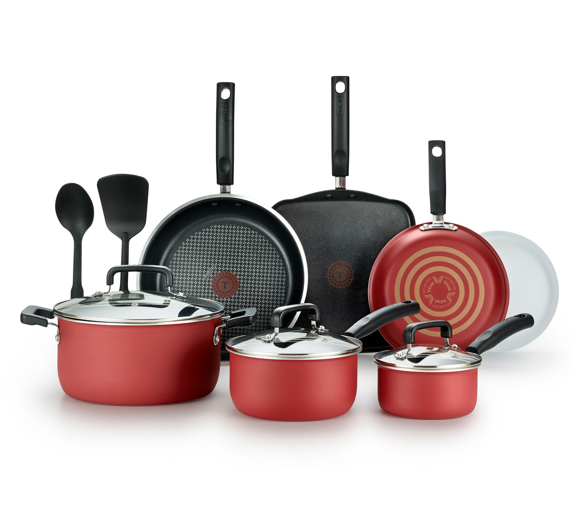 TEFAL Signature Nonstick Cookware Set 12 Piece Pots and Pans,Dishwasher  Safe Red