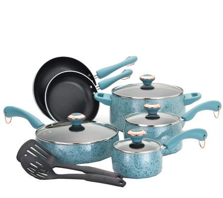 Paula Deen Gulf Blue 12-Piece Riverbend Aluminum Nonstick Cookware Set