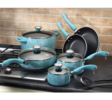 Paula Deen Riverbend Nonstick Cookware Pots and Pans Set, 12 Piece, Gulf  Blue Speckle