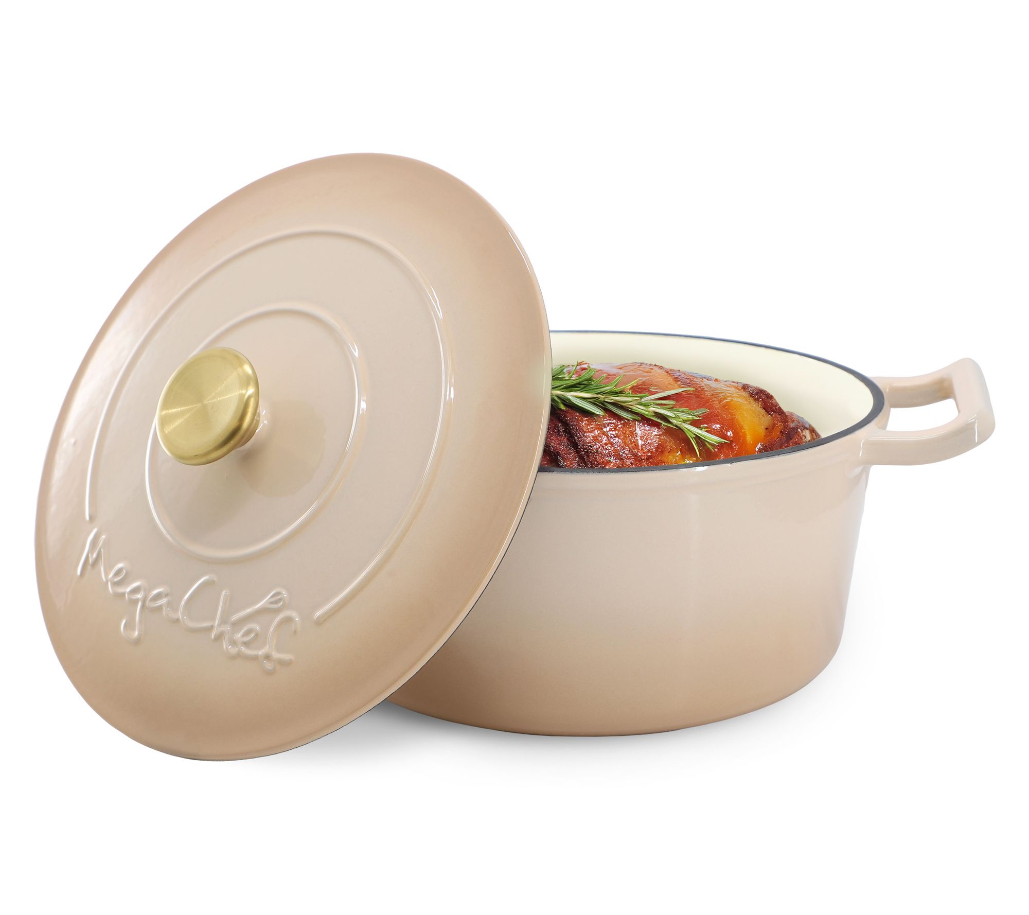MegaChef 5.3 Qt. Cast Iron Casserole w/ Self Ba sting Lid