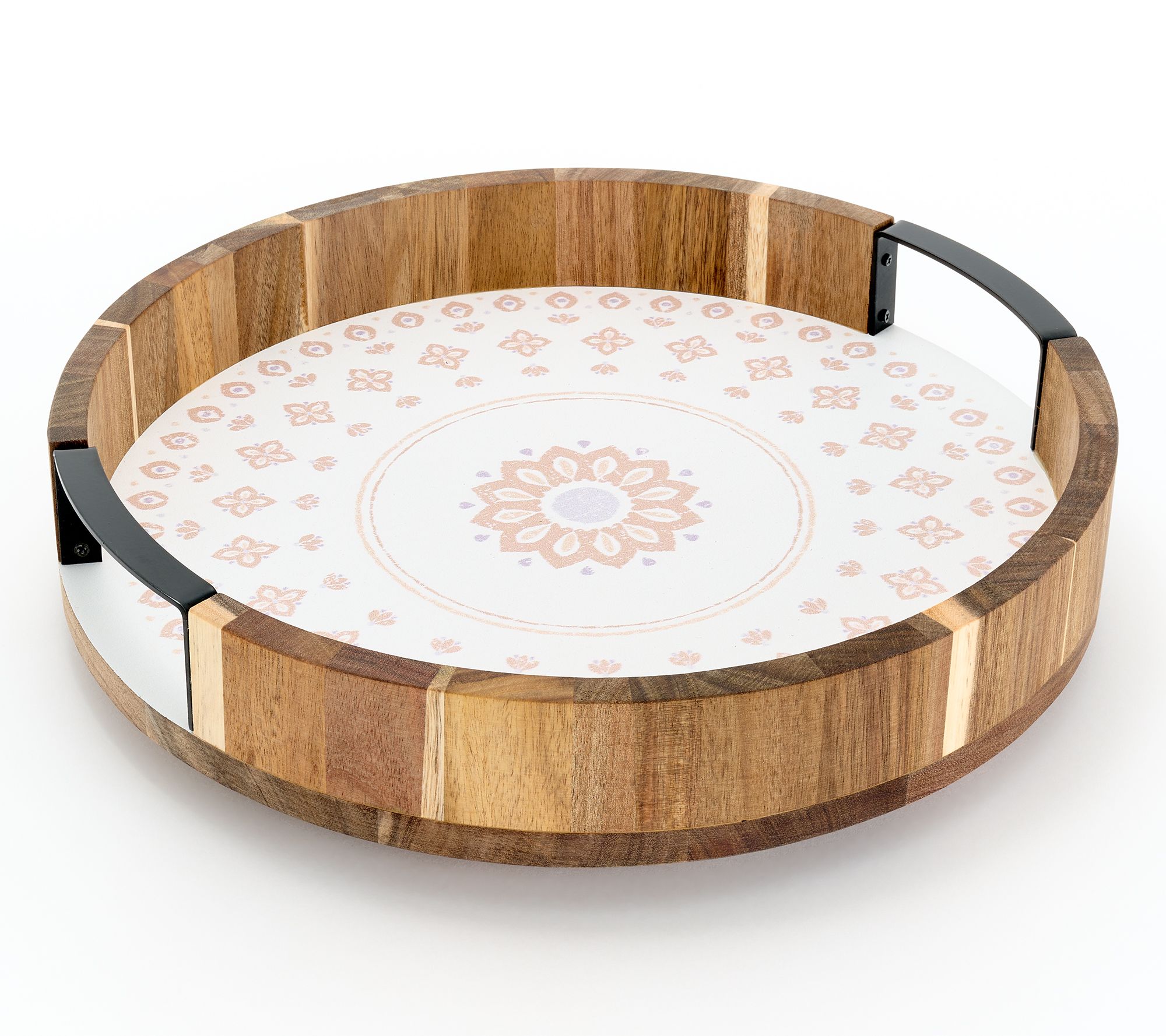 "As Is" Aarti Sequeira 12" Acacia Wood PrintTurntable w/ Handles