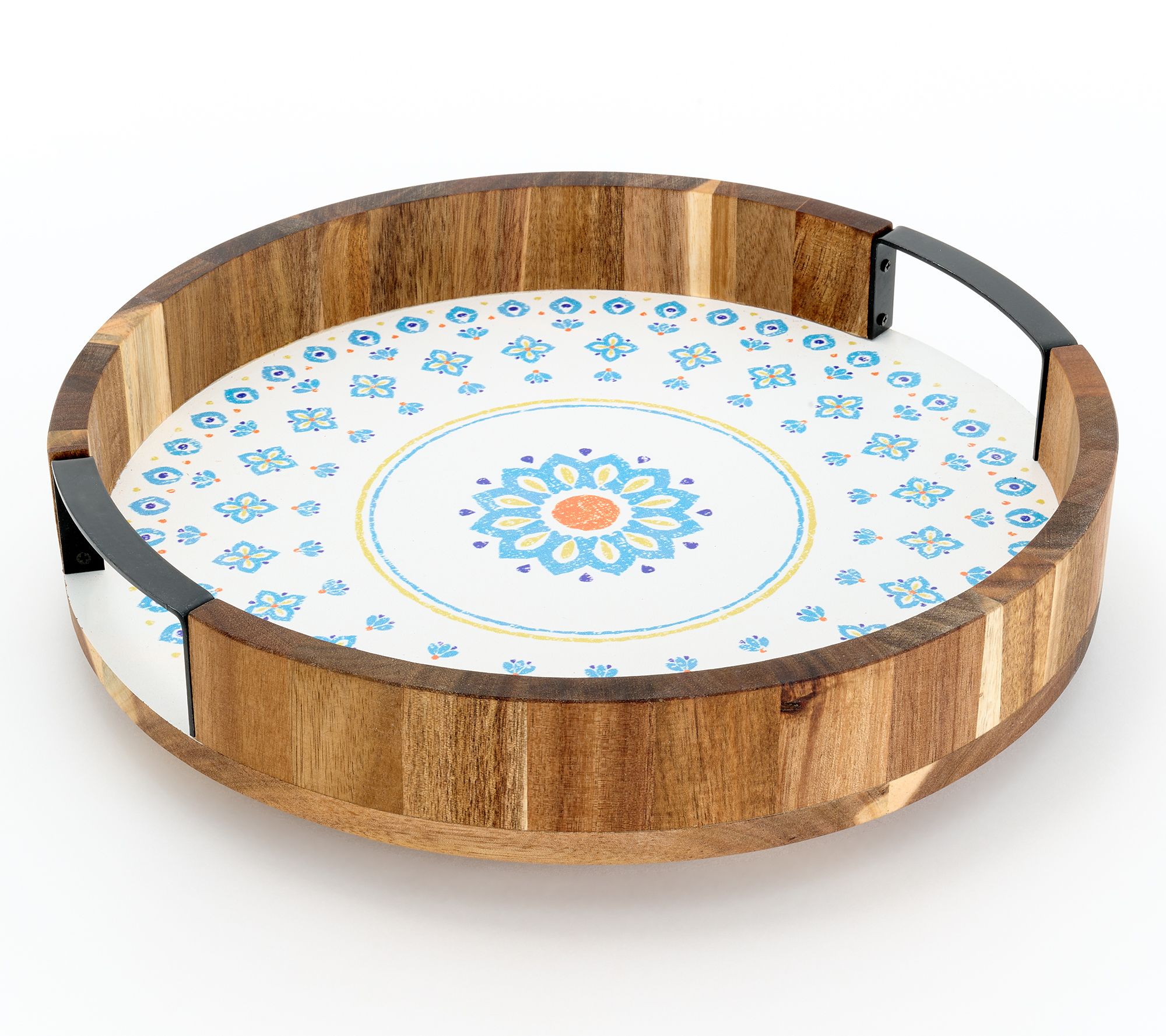 "As Is" Aarti Sequeira 12" Acacia Wood PrintTurntable w/ Handles