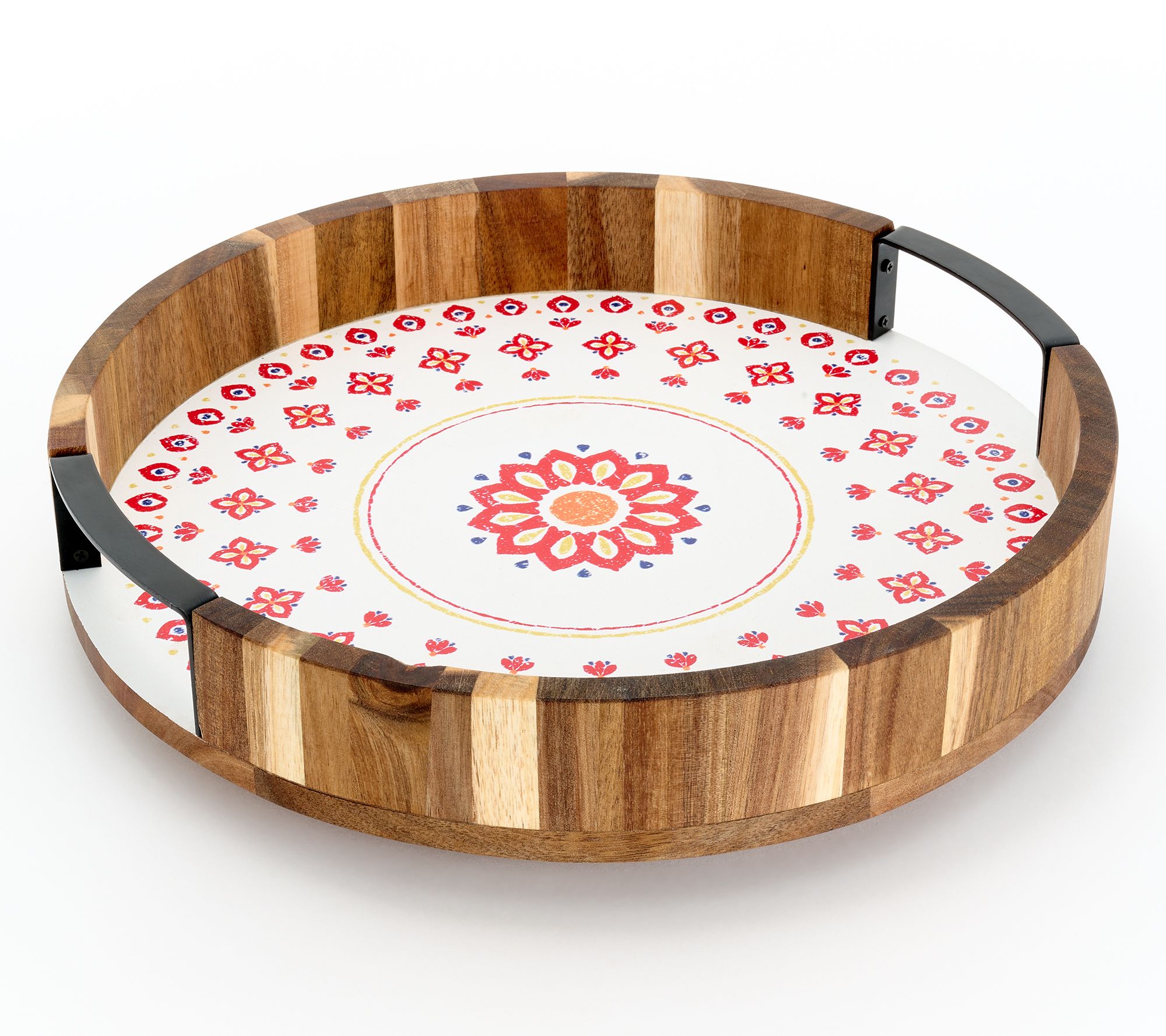 "As Is" Aarti Sequeira 12" Acacia Wood PrintTurntable w/ Handles