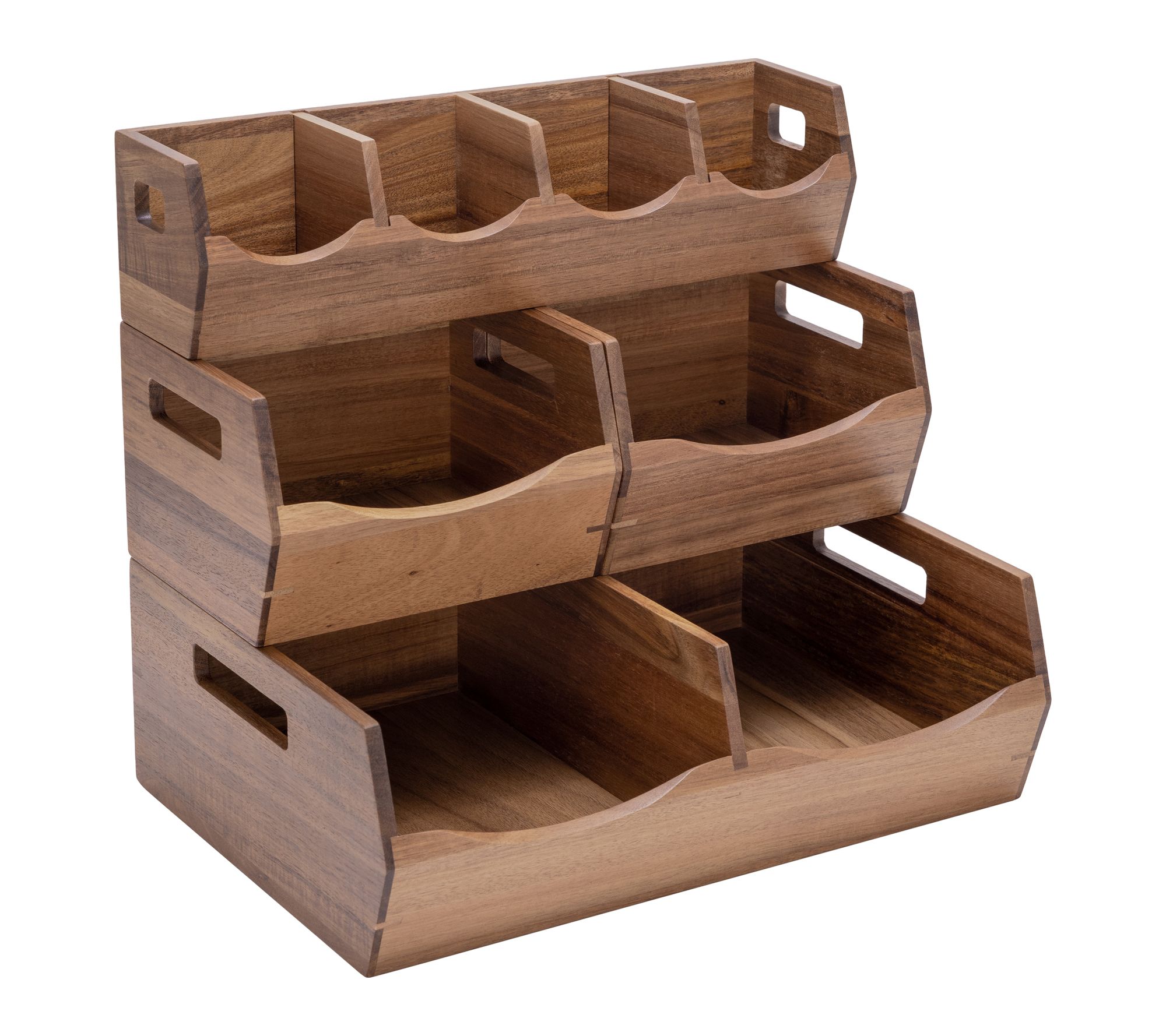 Seville Classics 4-Piece Acacia Stacking Bin Pantry Organizer