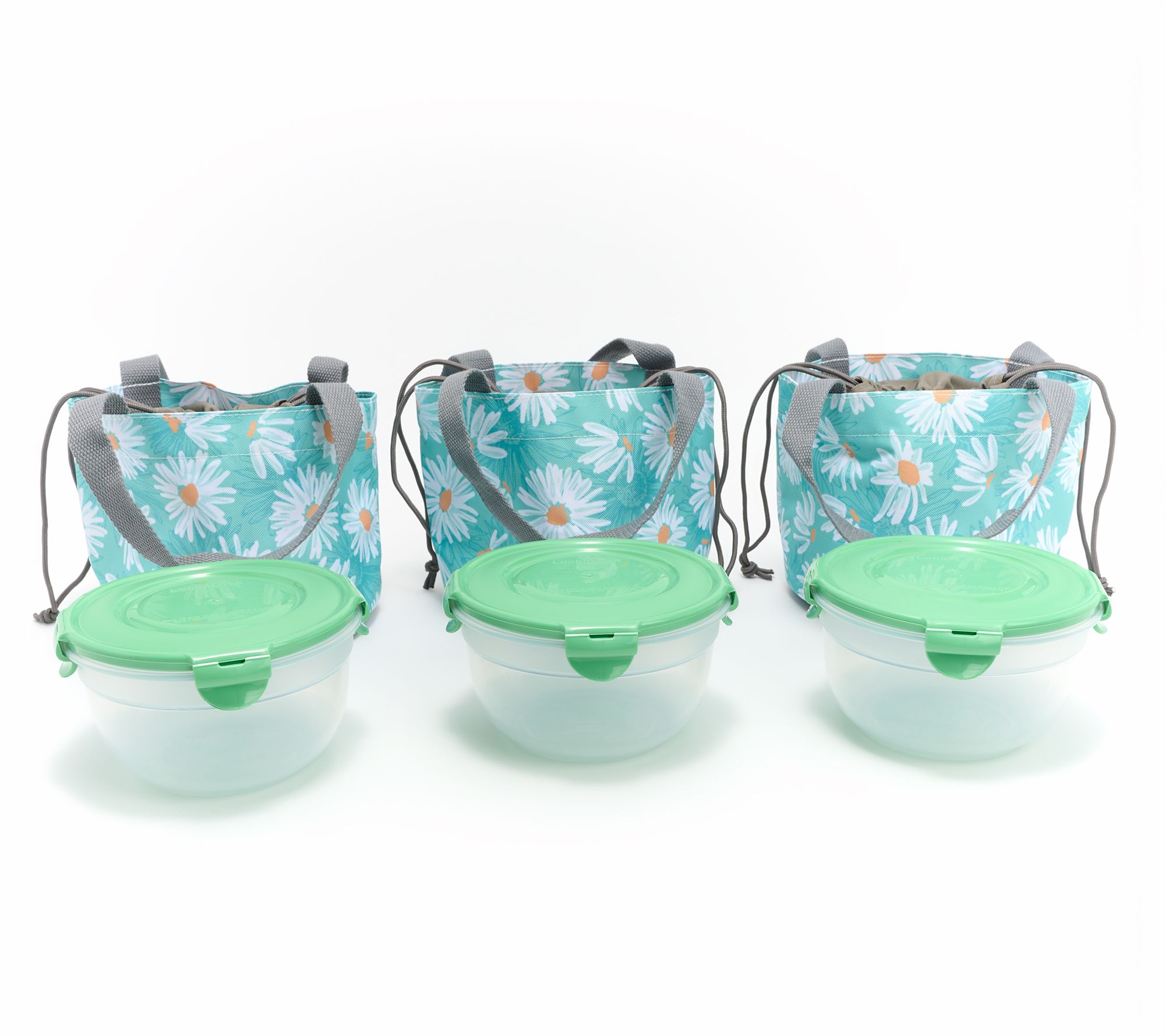 LocknLock Set of 3 Mini Tote Bags with (3) 4-Cup Bowls