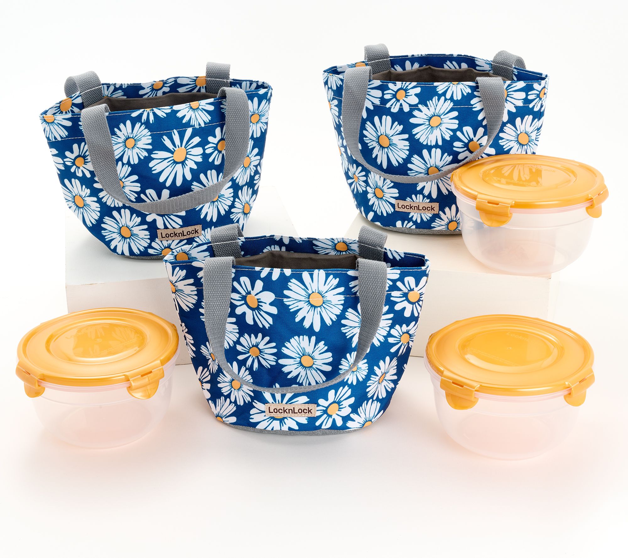 LocknLock Set of 3 Mini Tote Bags with (3) 4-Cup Bowls