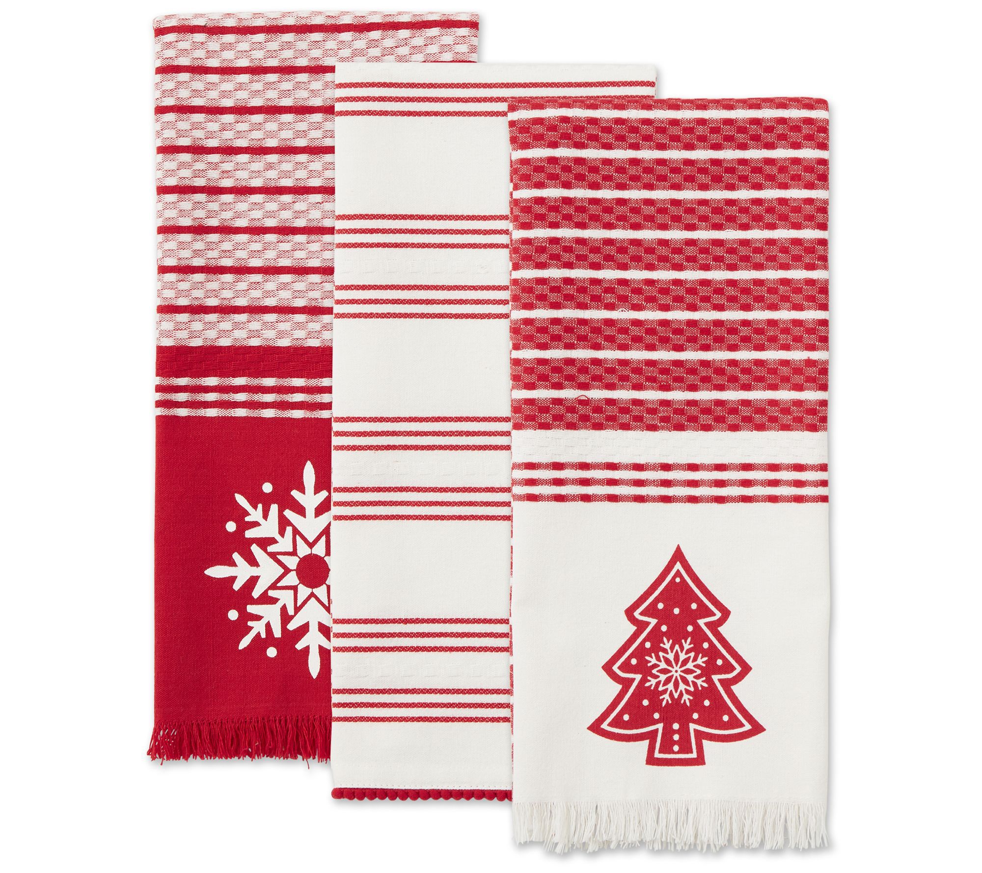 Design Imports Set of 3 Farmhouse Christmas Flour Sack Towels